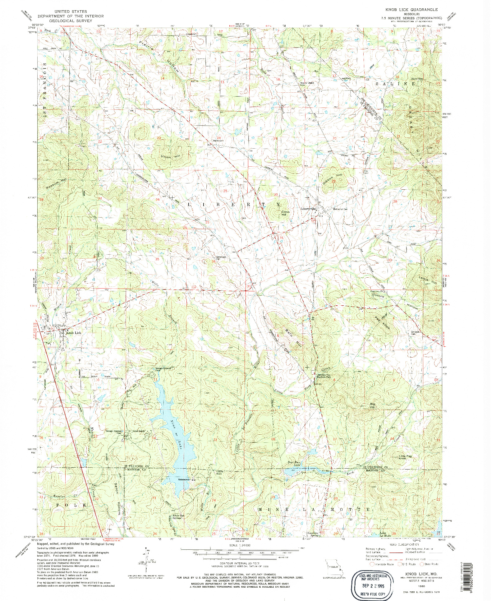 USGS 1:24000-SCALE QUADRANGLE FOR KNOB LICK, MO 1980