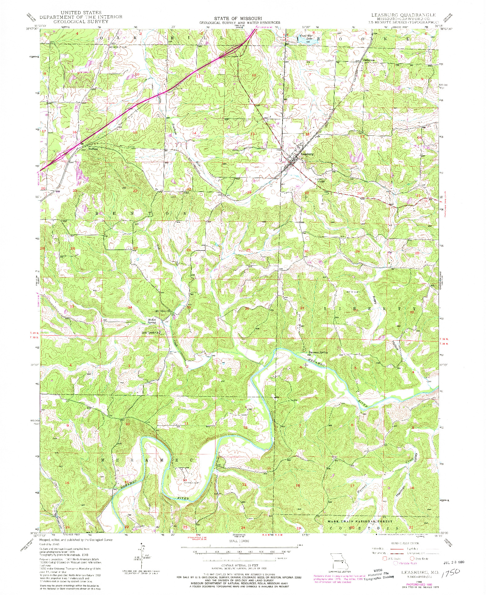 USGS 1:24000-SCALE QUADRANGLE FOR LEASBURG, MO 1948