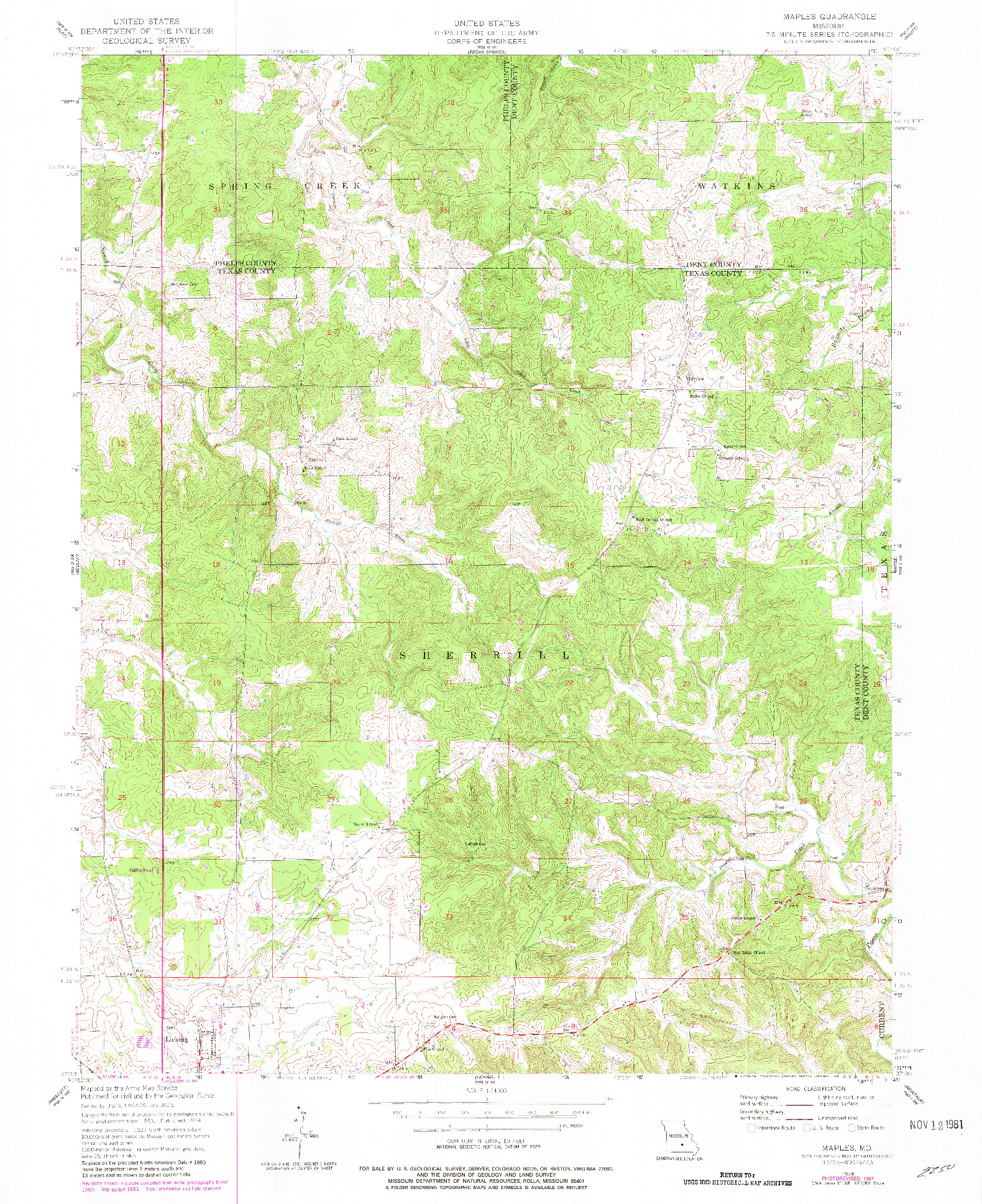 USGS 1:24000-SCALE QUADRANGLE FOR MAPLES, MO 1954