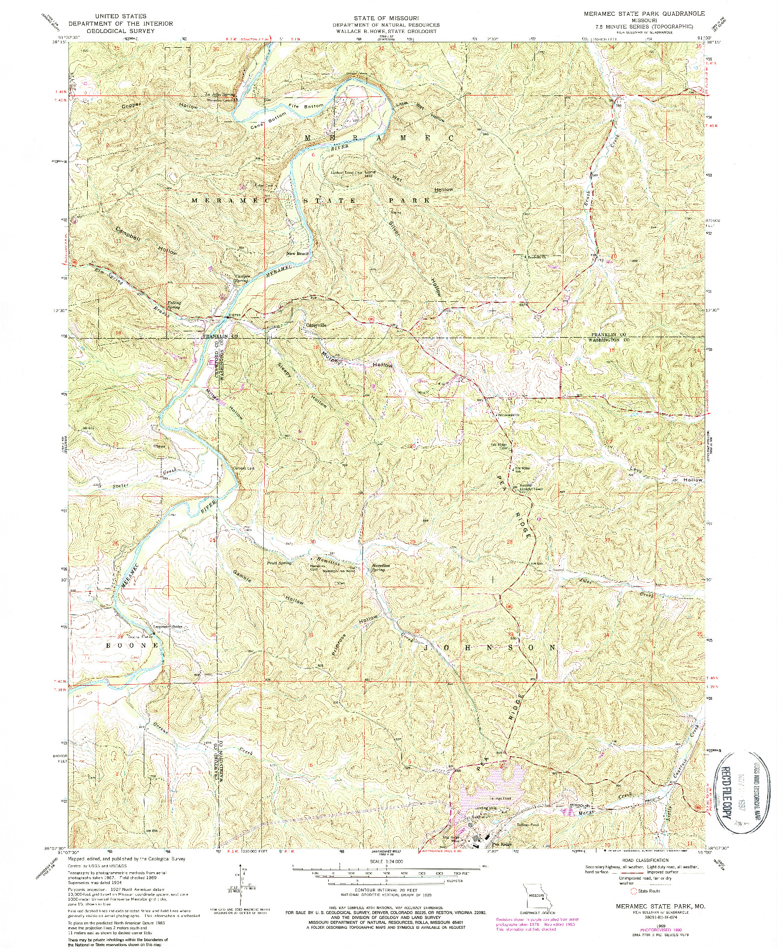 USGS 1:24000-SCALE QUADRANGLE FOR MERAMEC STATE PARK, MO 1969