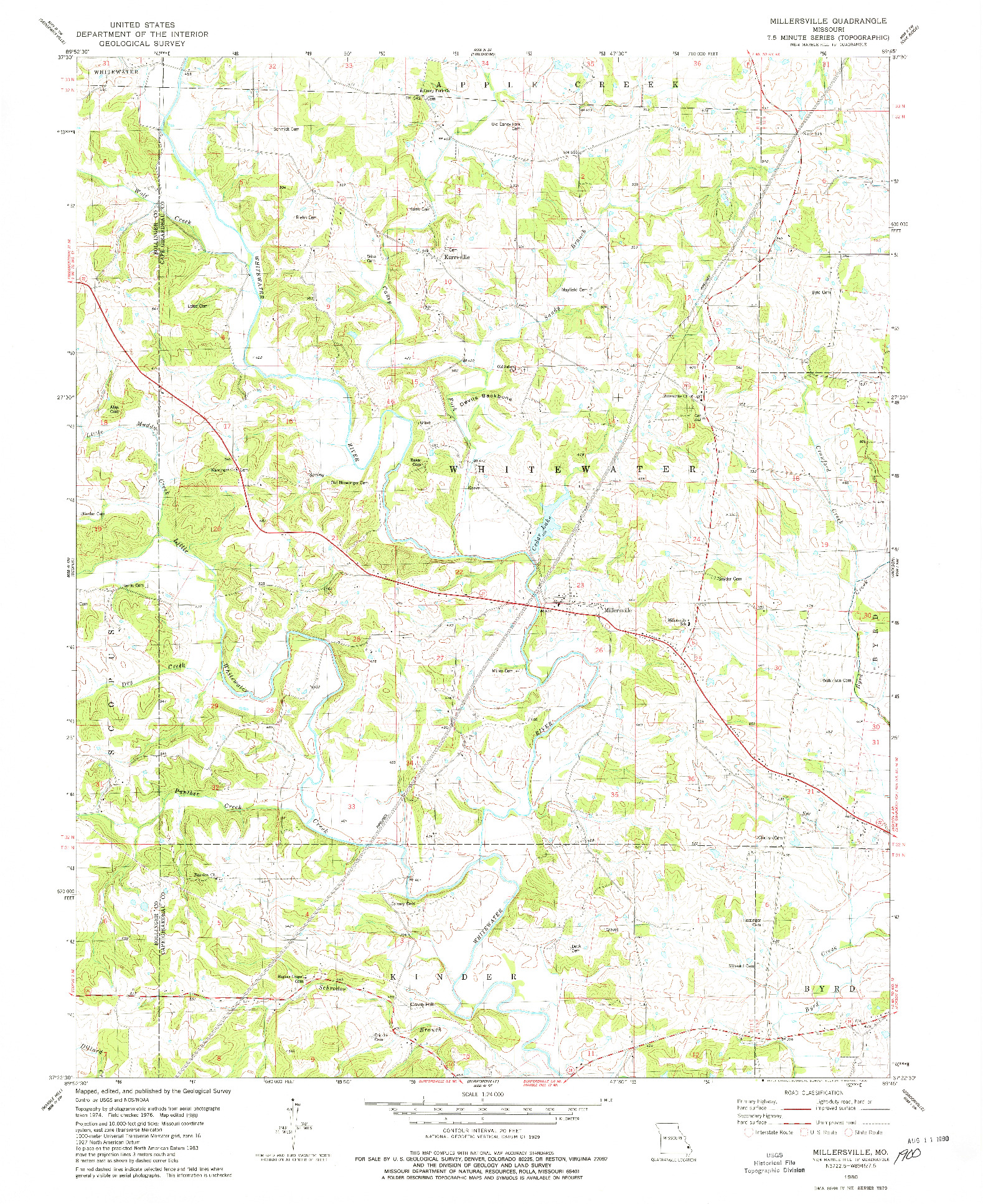 USGS 1:24000-SCALE QUADRANGLE FOR MILLERSVILLE, MO 1980