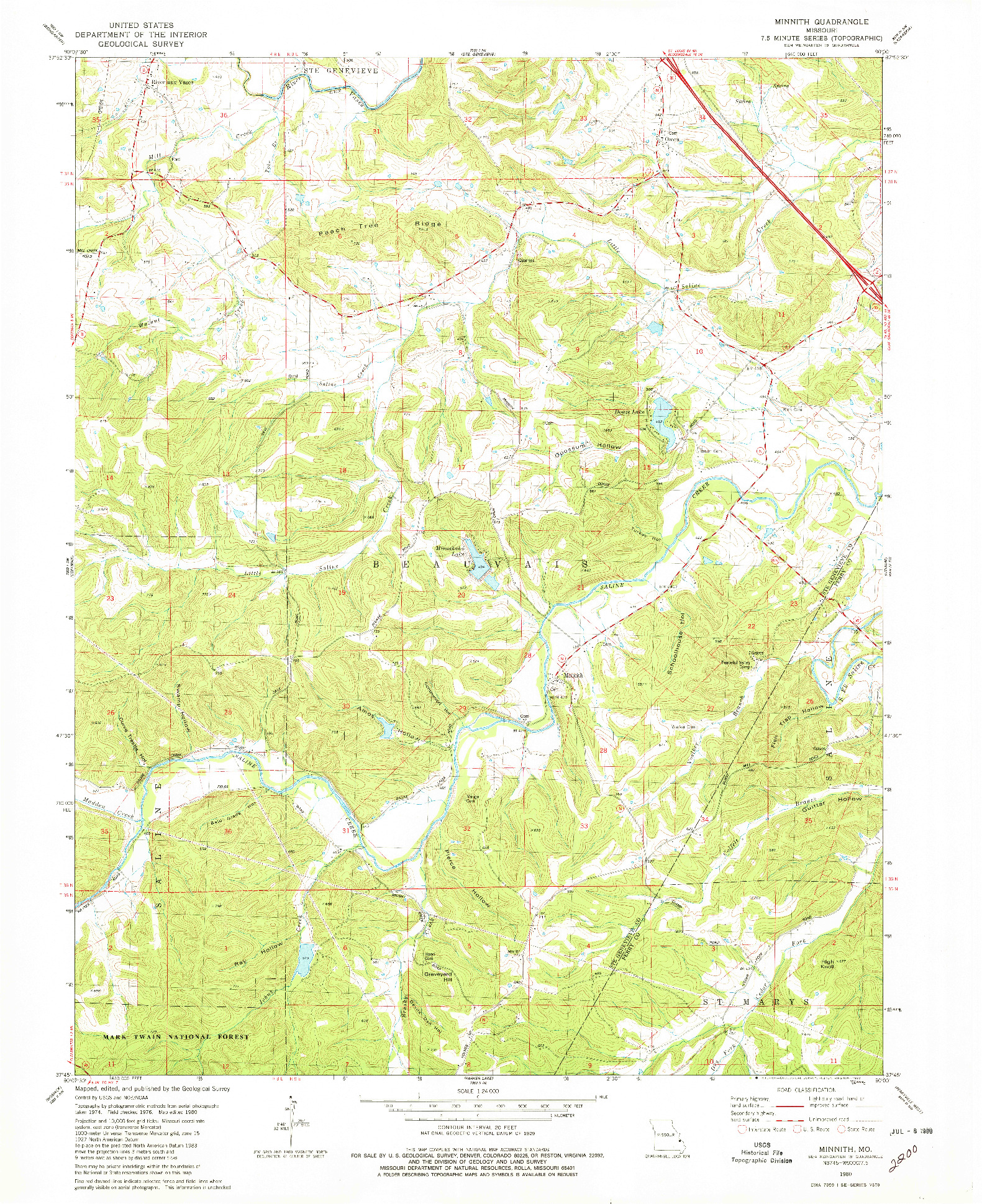 USGS 1:24000-SCALE QUADRANGLE FOR MINNITH, MO 1980