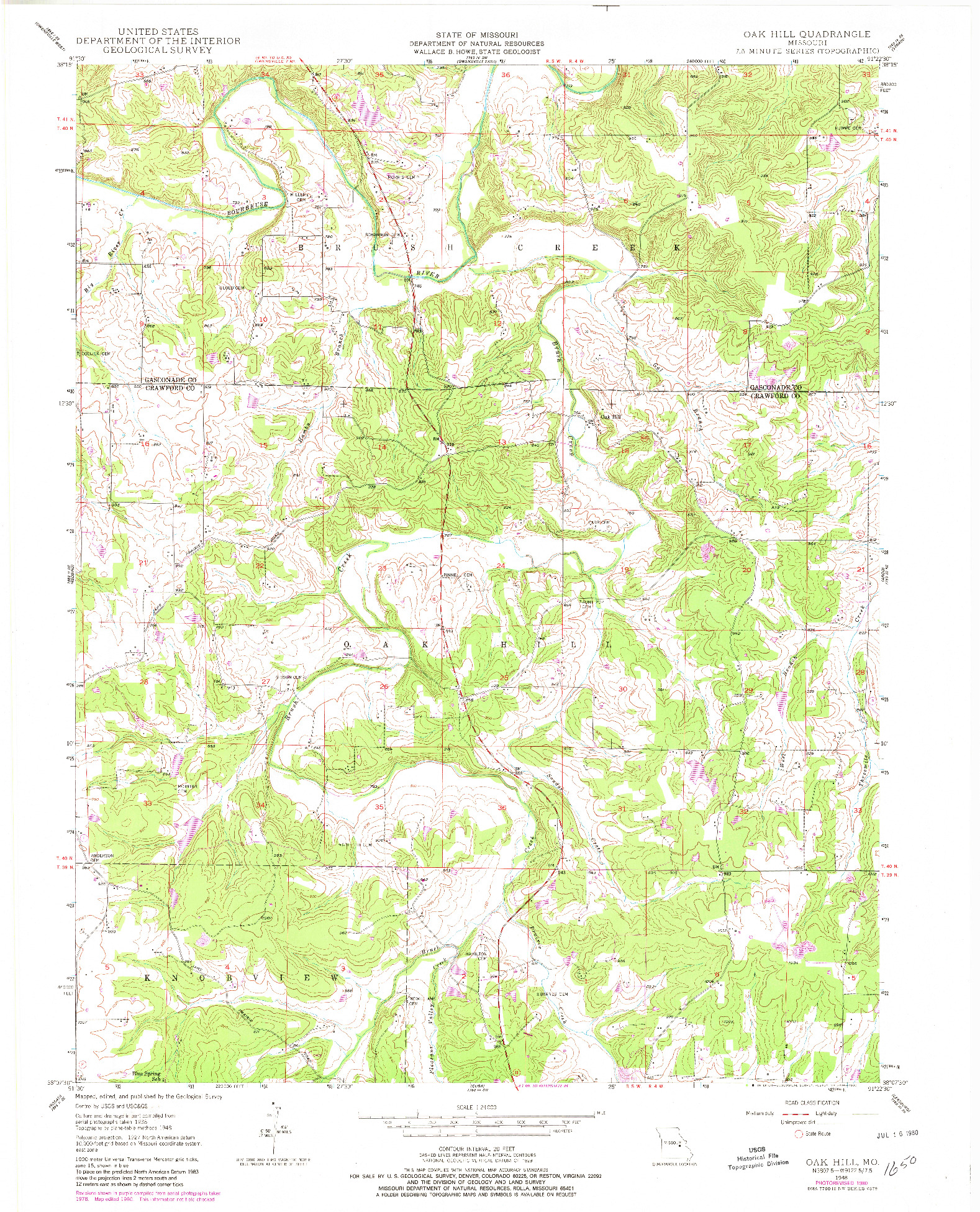 USGS 1:24000-SCALE QUADRANGLE FOR OAK HILL, MO 1948