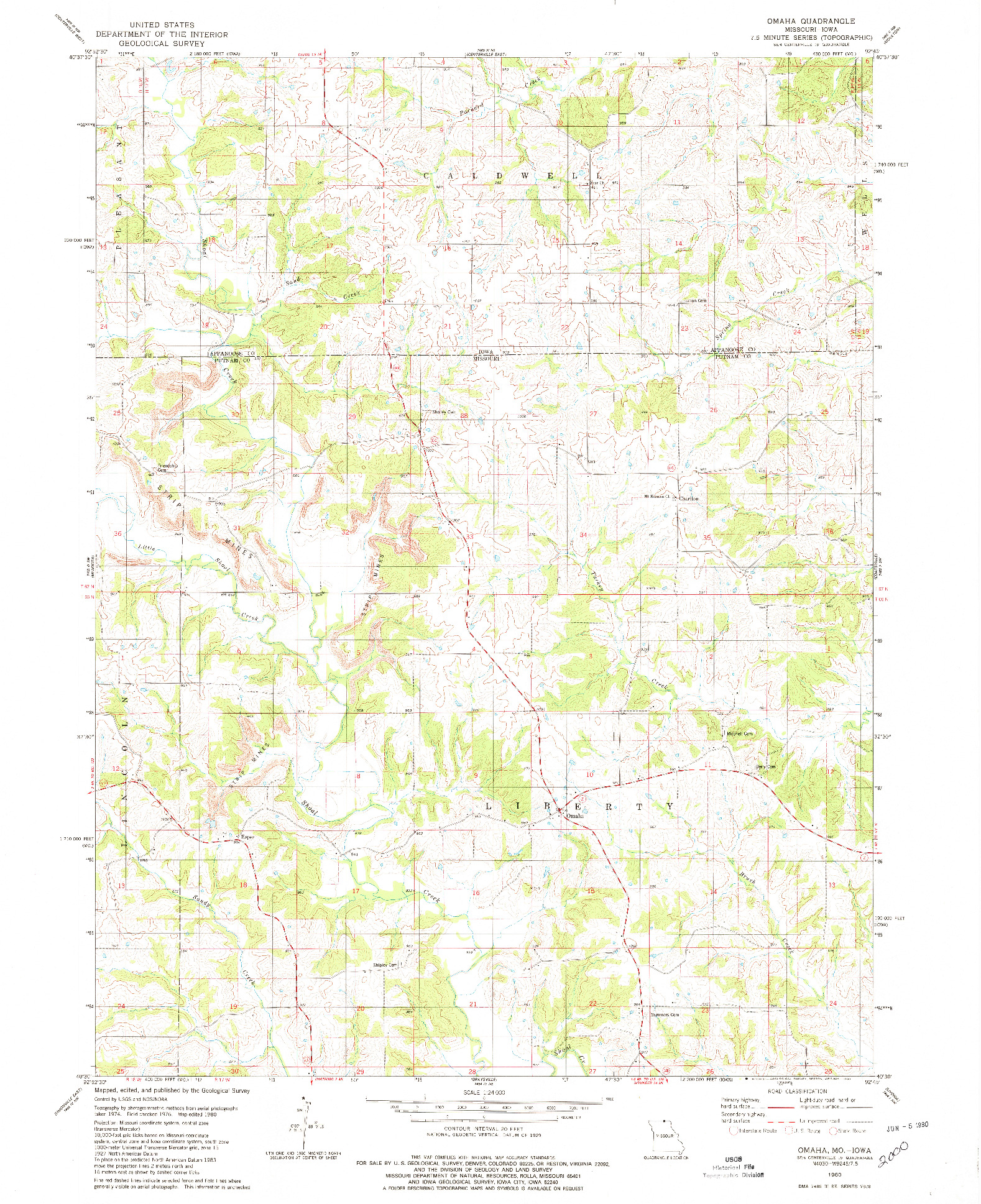 USGS 1:24000-SCALE QUADRANGLE FOR OMAHA, MO 1980