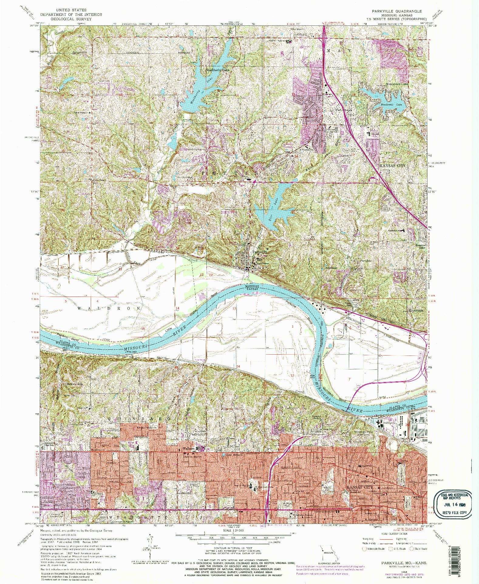 USGS 1:24000-SCALE QUADRANGLE FOR PARKVILLE, MO 1964