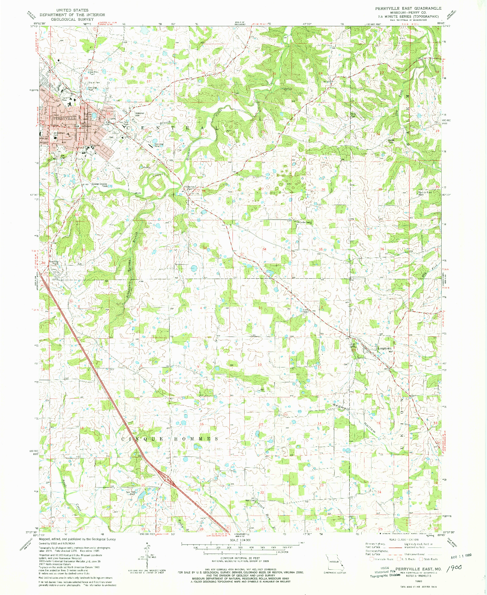 USGS 1:24000-SCALE QUADRANGLE FOR PERRYVILLE EAST, MO 1980