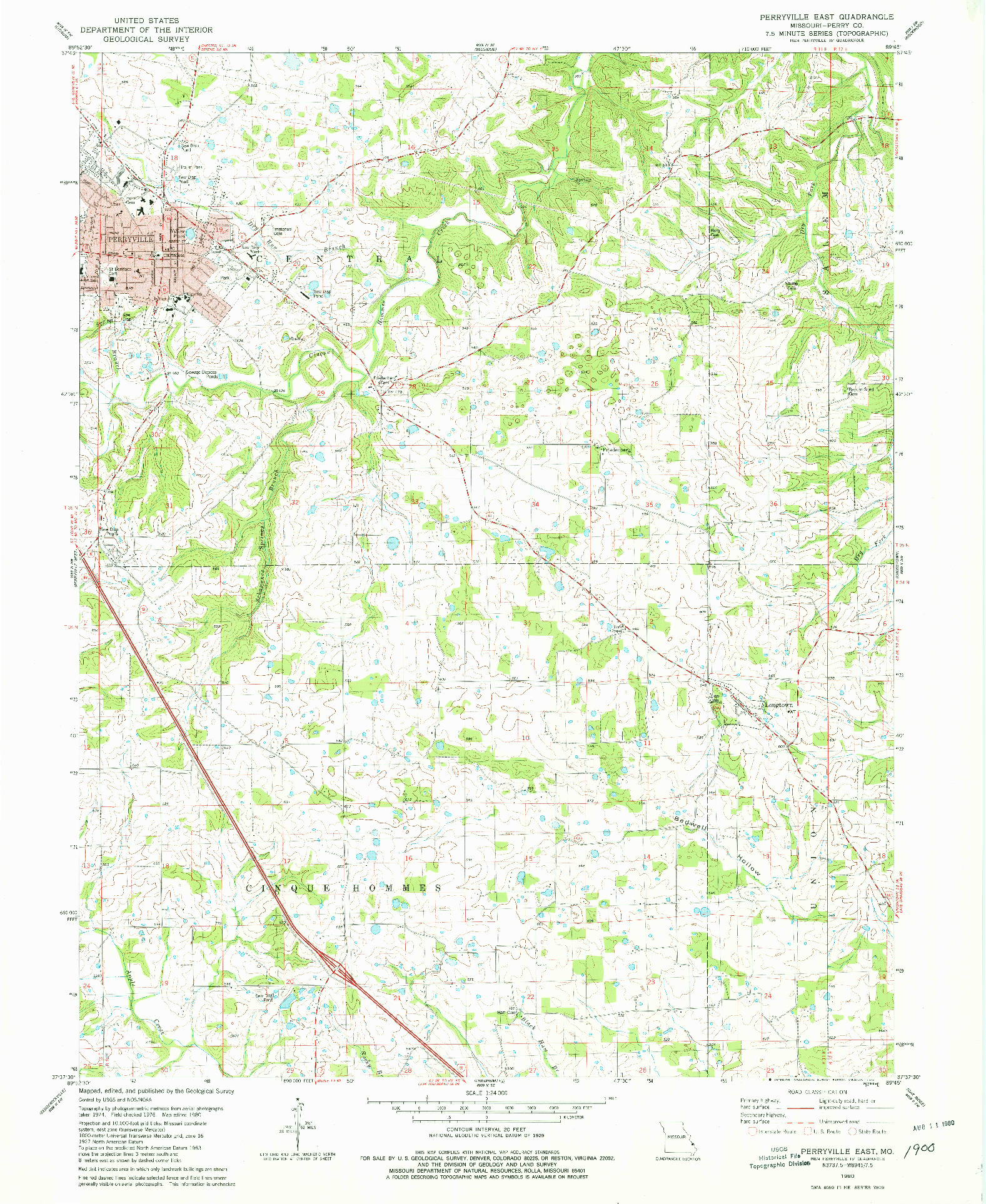 USGS 1:24000-SCALE QUADRANGLE FOR PERRYVILLE EAST, MO 1980