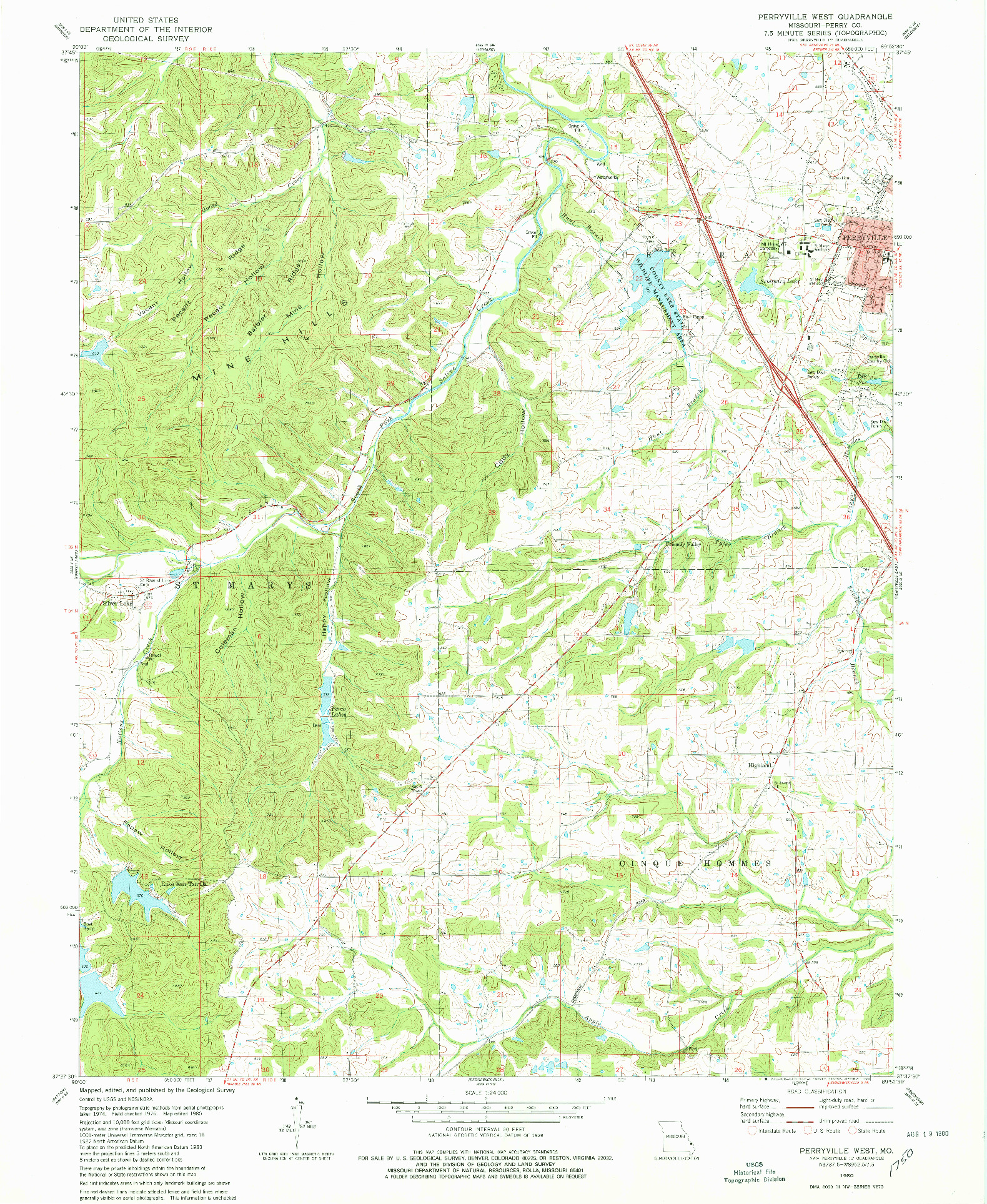 USGS 1:24000-SCALE QUADRANGLE FOR PERRYVILLE WEST, MO 1980