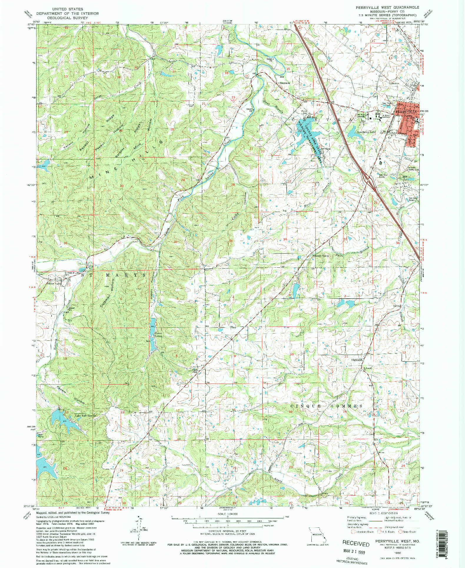 USGS 1:24000-SCALE QUADRANGLE FOR PERRYVILLE WEST, MO 1980
