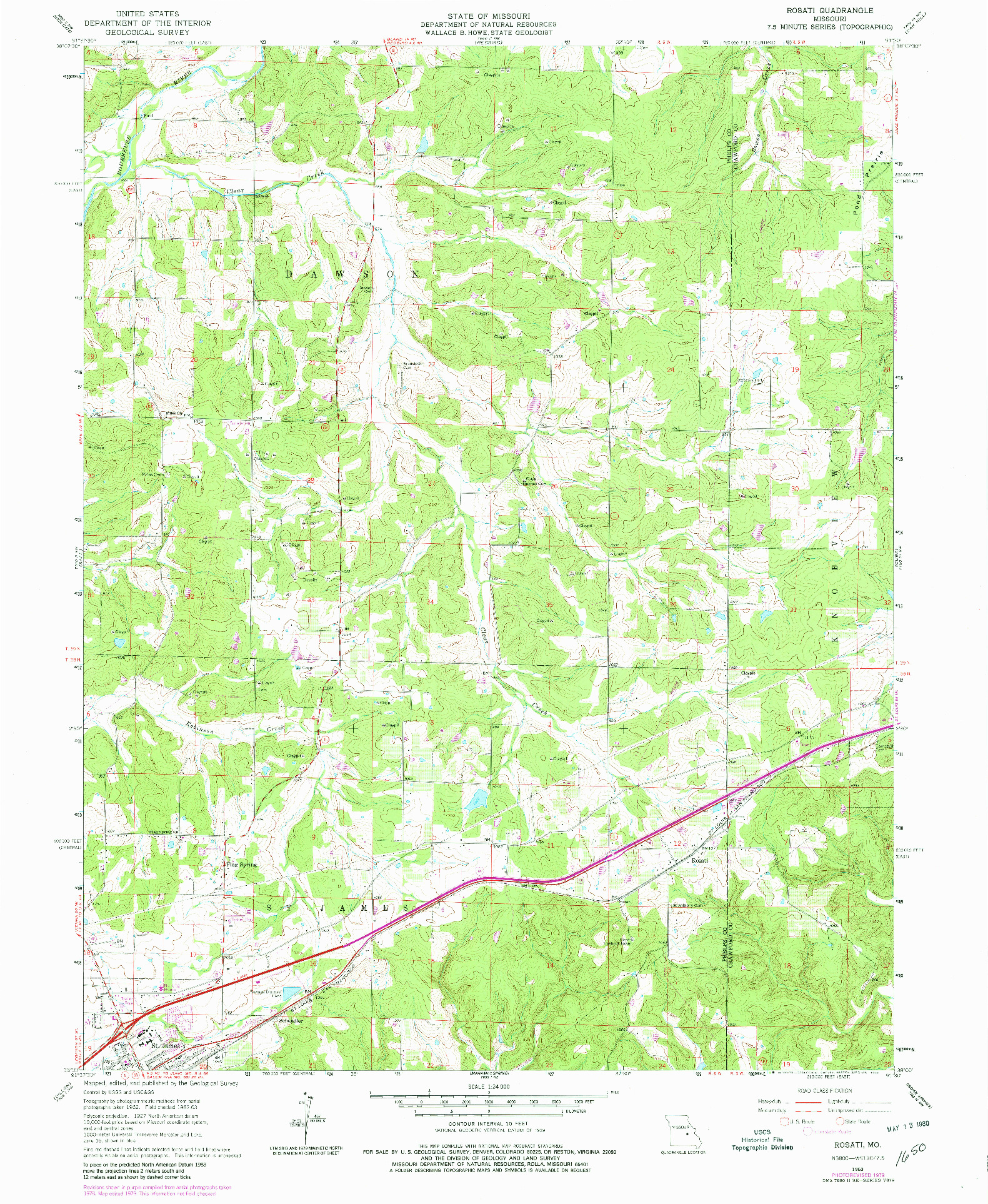 USGS 1:24000-SCALE QUADRANGLE FOR ROSATI, MO 1963
