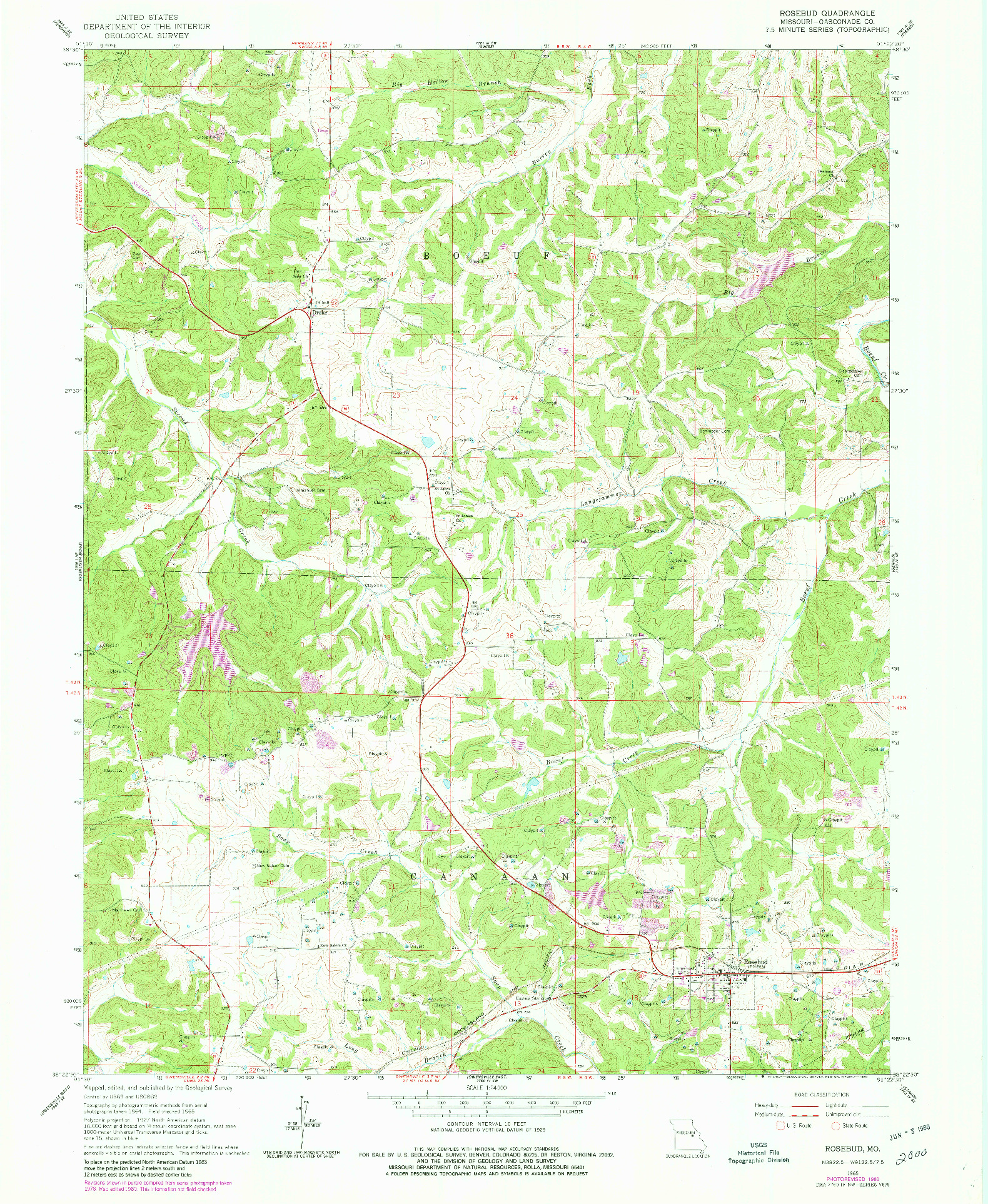 USGS 1:24000-SCALE QUADRANGLE FOR ROSEBUD, MO 1965