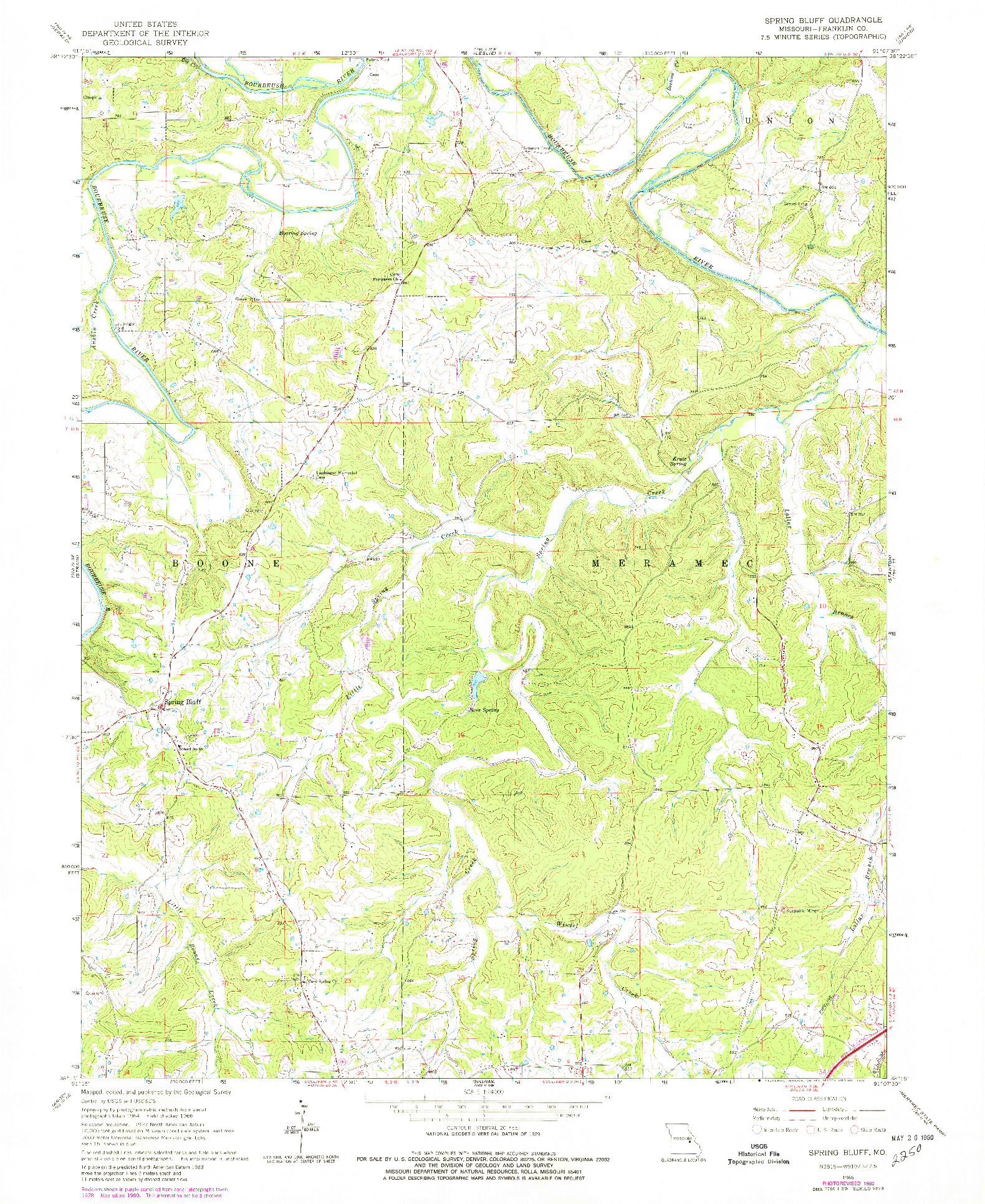 USGS 1:24000-SCALE QUADRANGLE FOR SPRING BLUFF, MO 1966