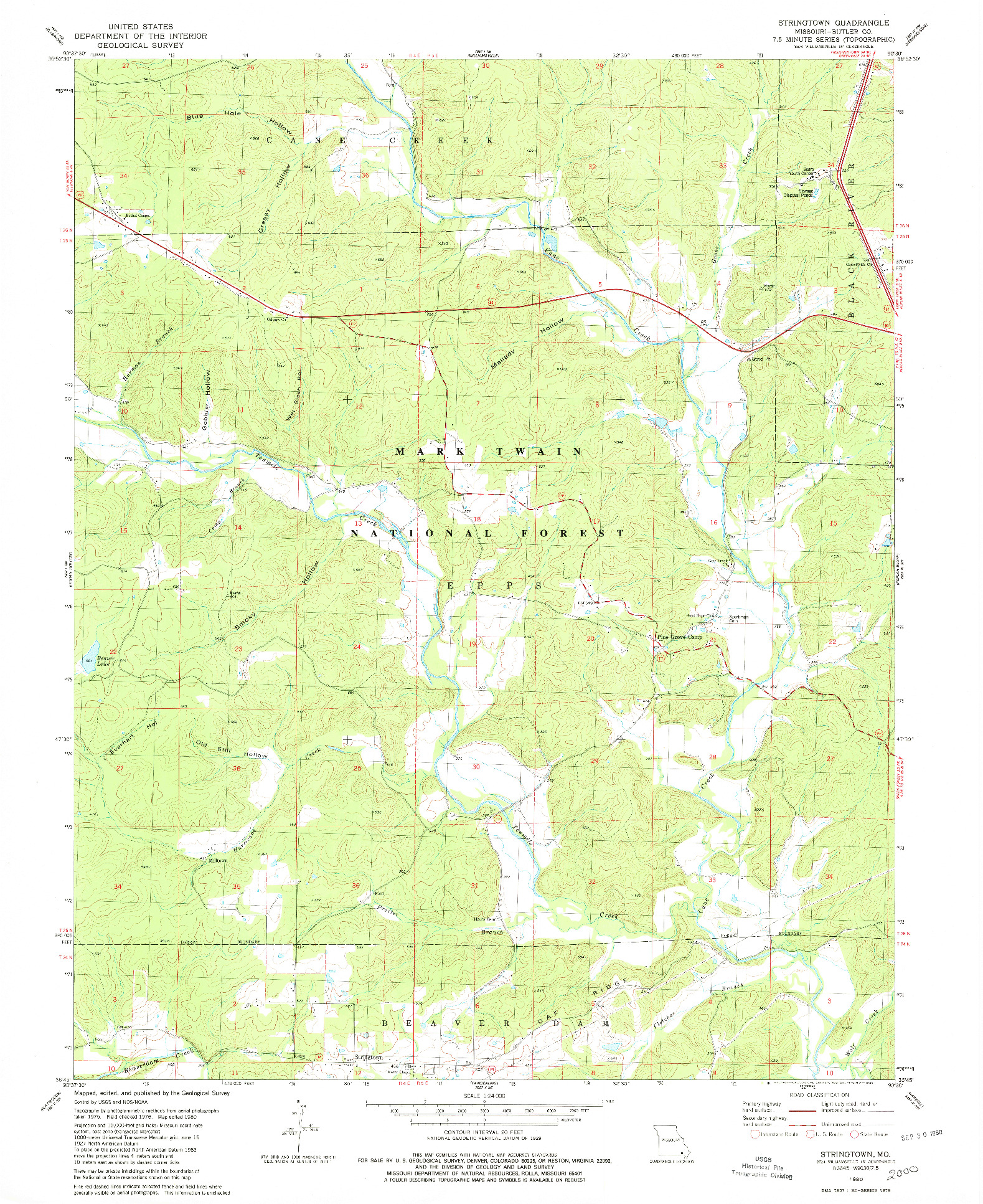 USGS 1:24000-SCALE QUADRANGLE FOR STRINGTOWN, MO 1980