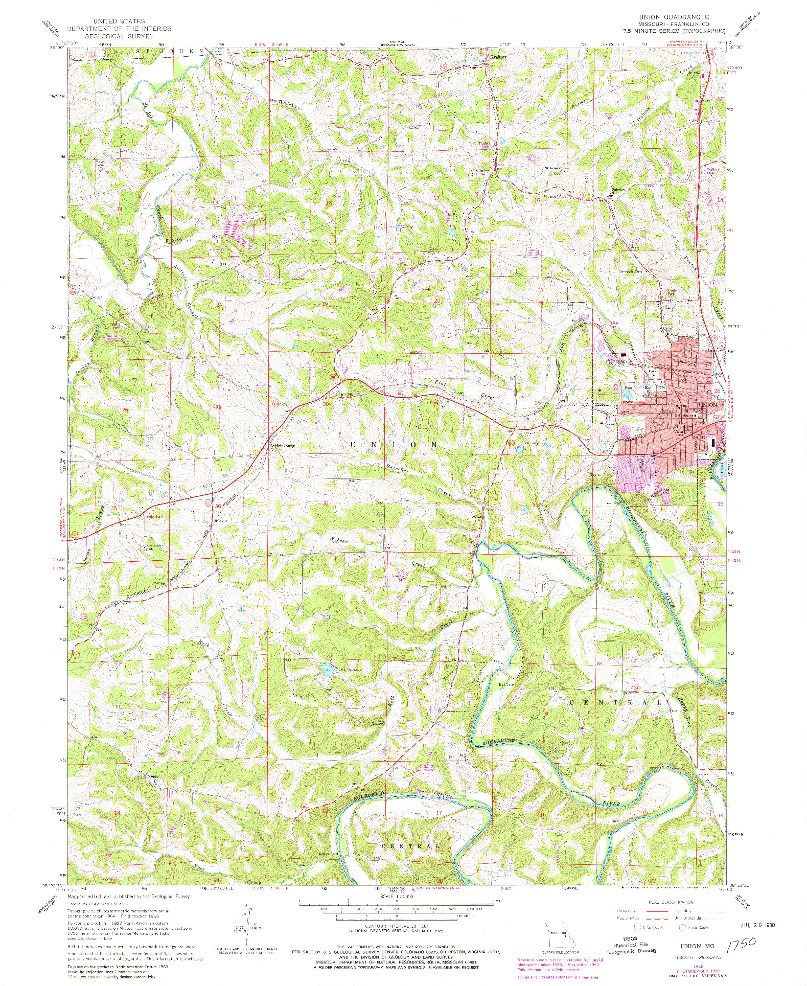 USGS 1:24000-SCALE QUADRANGLE FOR UNION, MO 1966