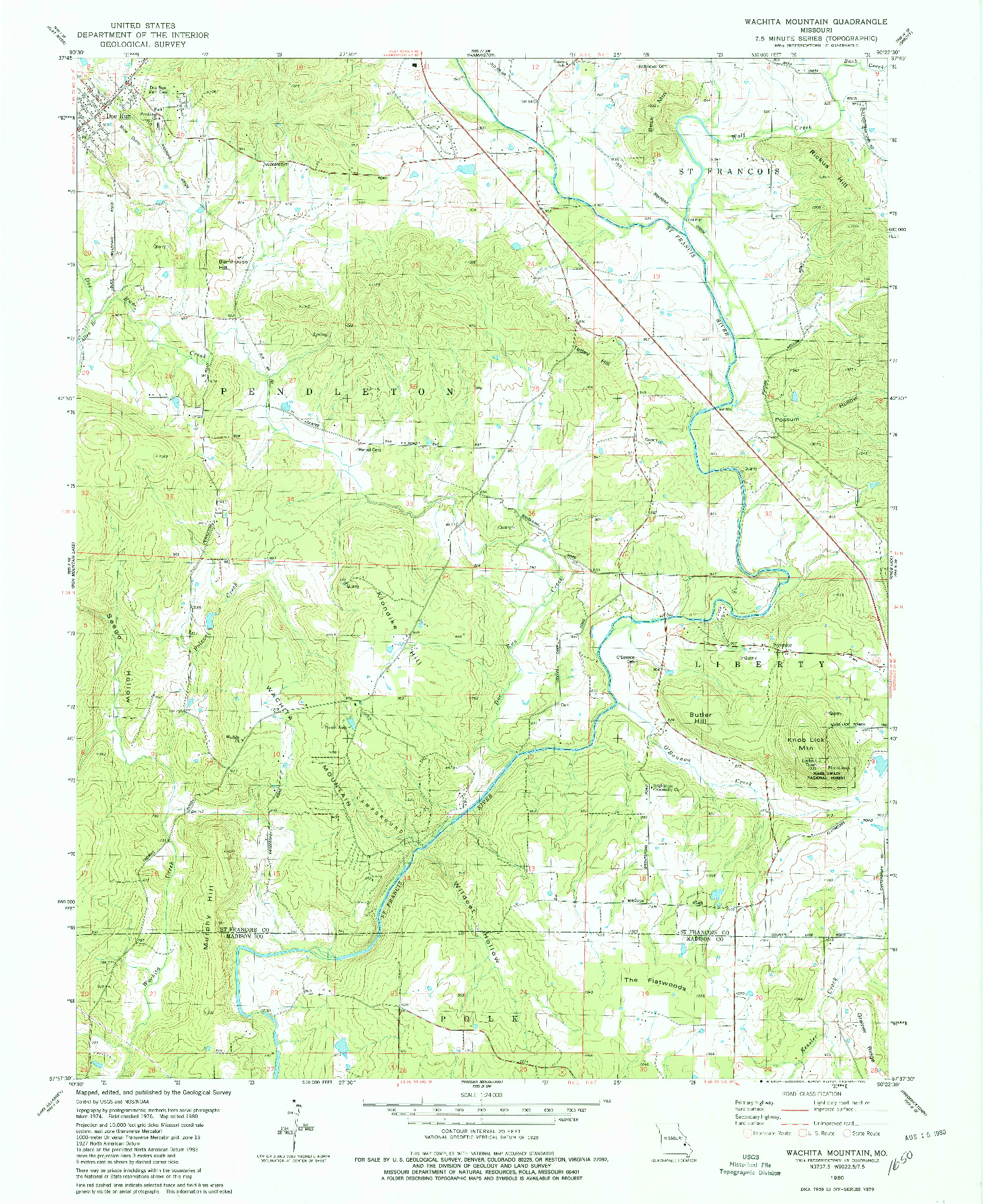 USGS 1:24000-SCALE QUADRANGLE FOR WACHITA MOUNTAIN, MO 1980