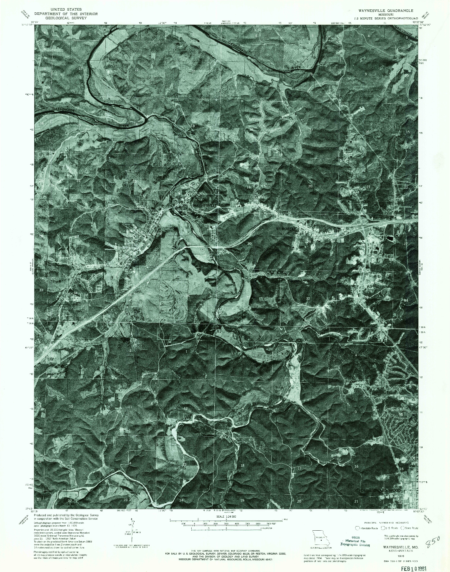 USGS 1:24000-SCALE QUADRANGLE FOR WAYNESVILLE, MO 1976