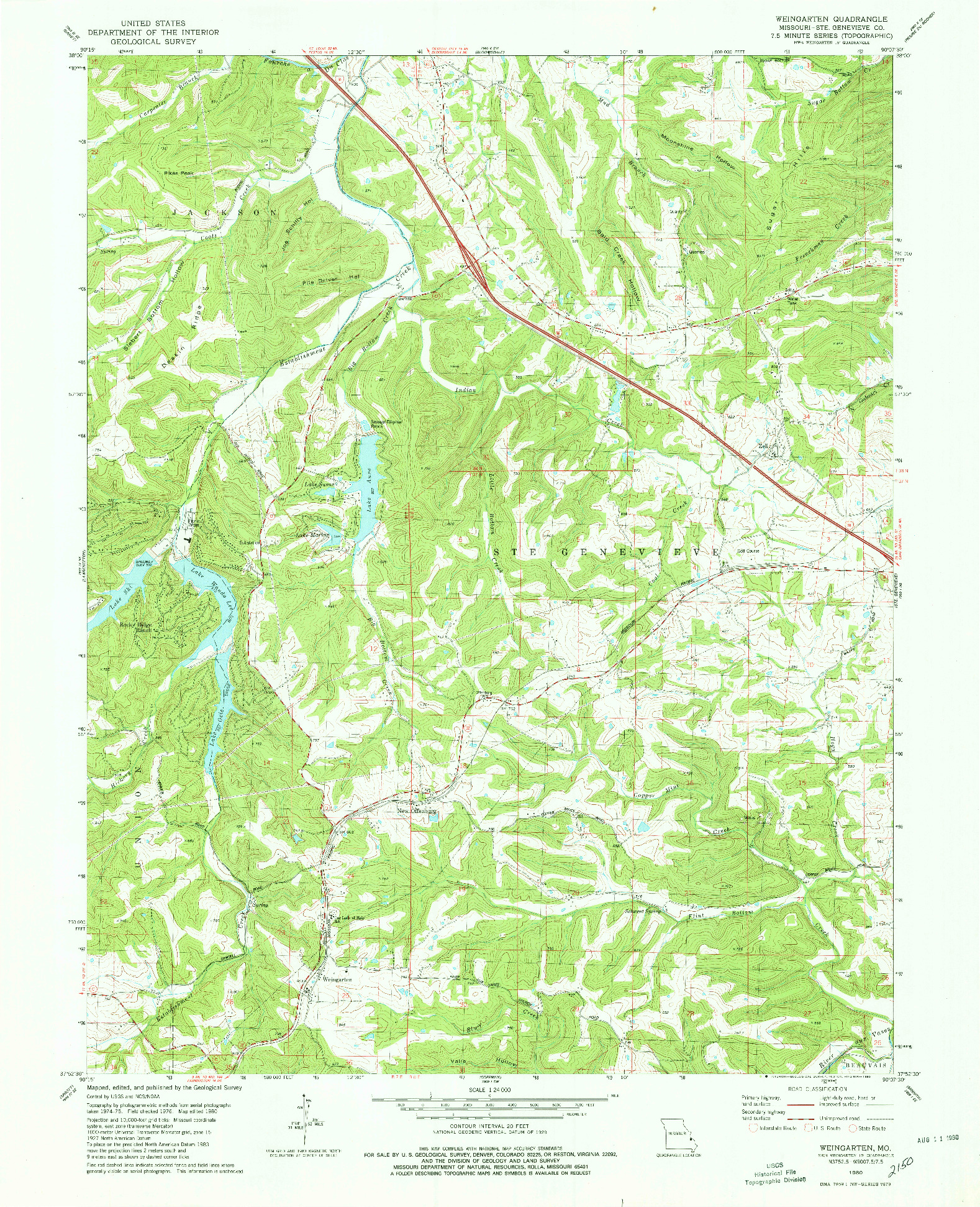 USGS 1:24000-SCALE QUADRANGLE FOR WEINGARTEN, MO 1980