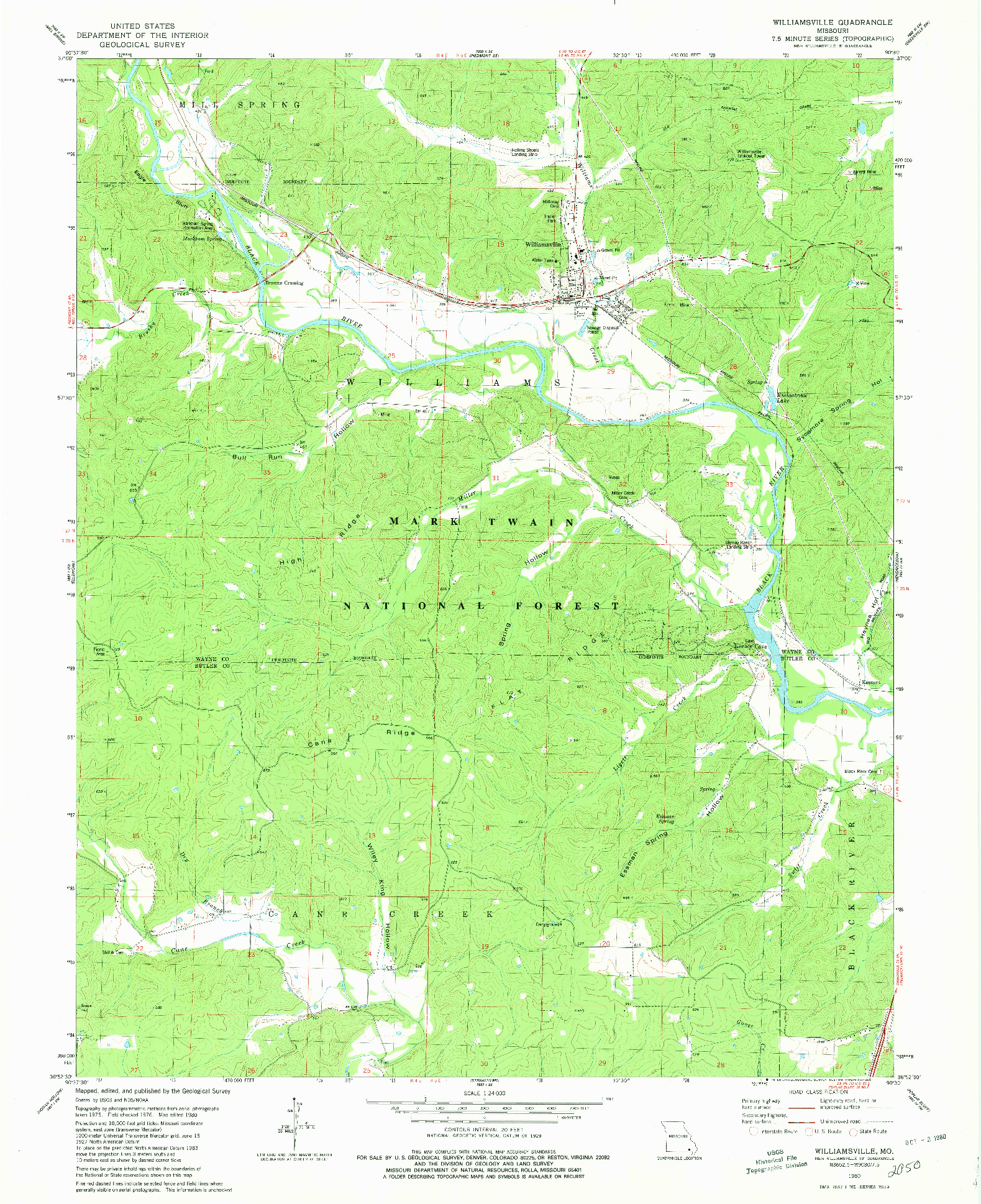 USGS 1:24000-SCALE QUADRANGLE FOR WILLIAMSVILLE, MO 1980