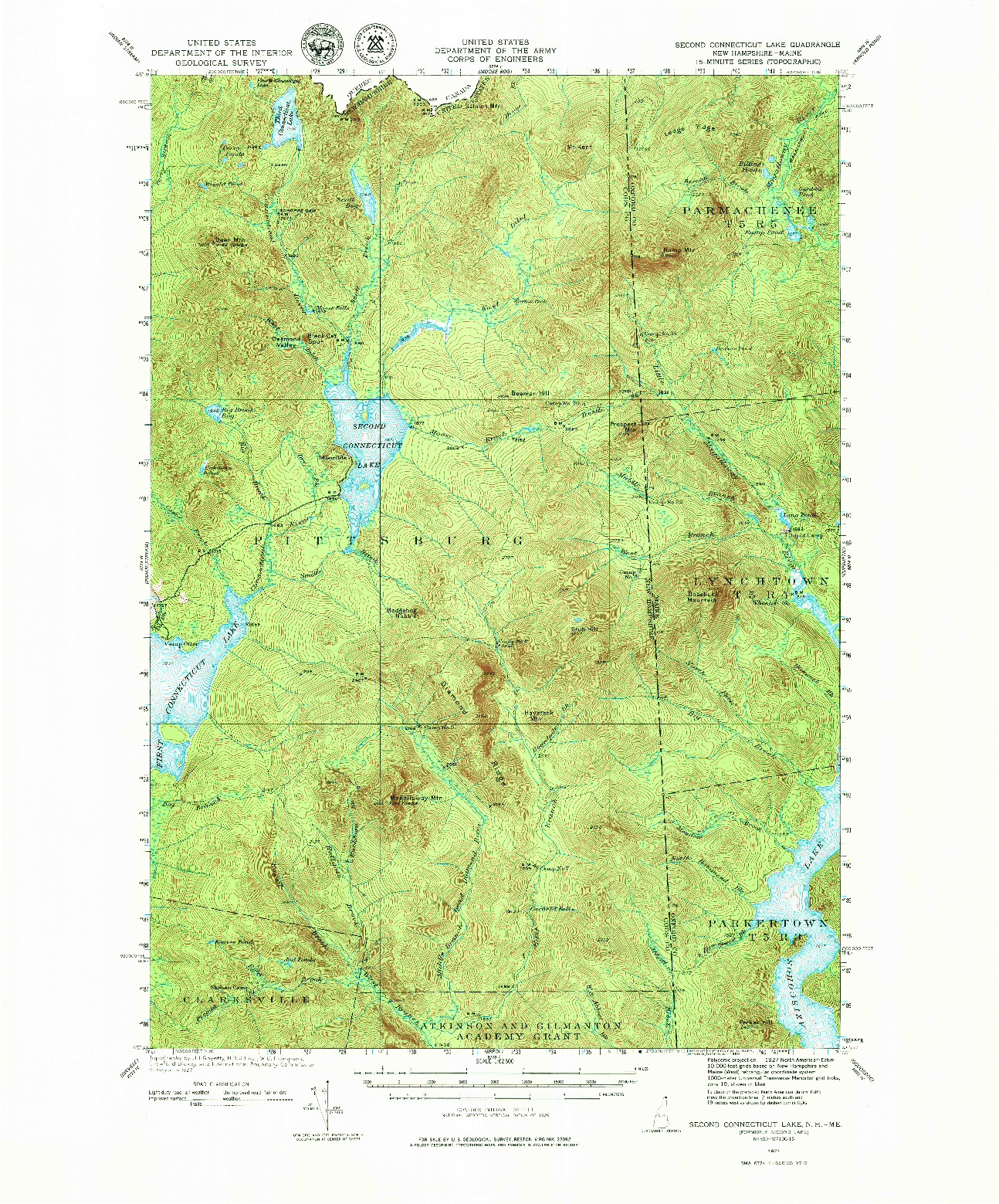 USGS 1:62500-SCALE QUADRANGLE FOR SECOND CONNECTICUT LAKE, NH 1927