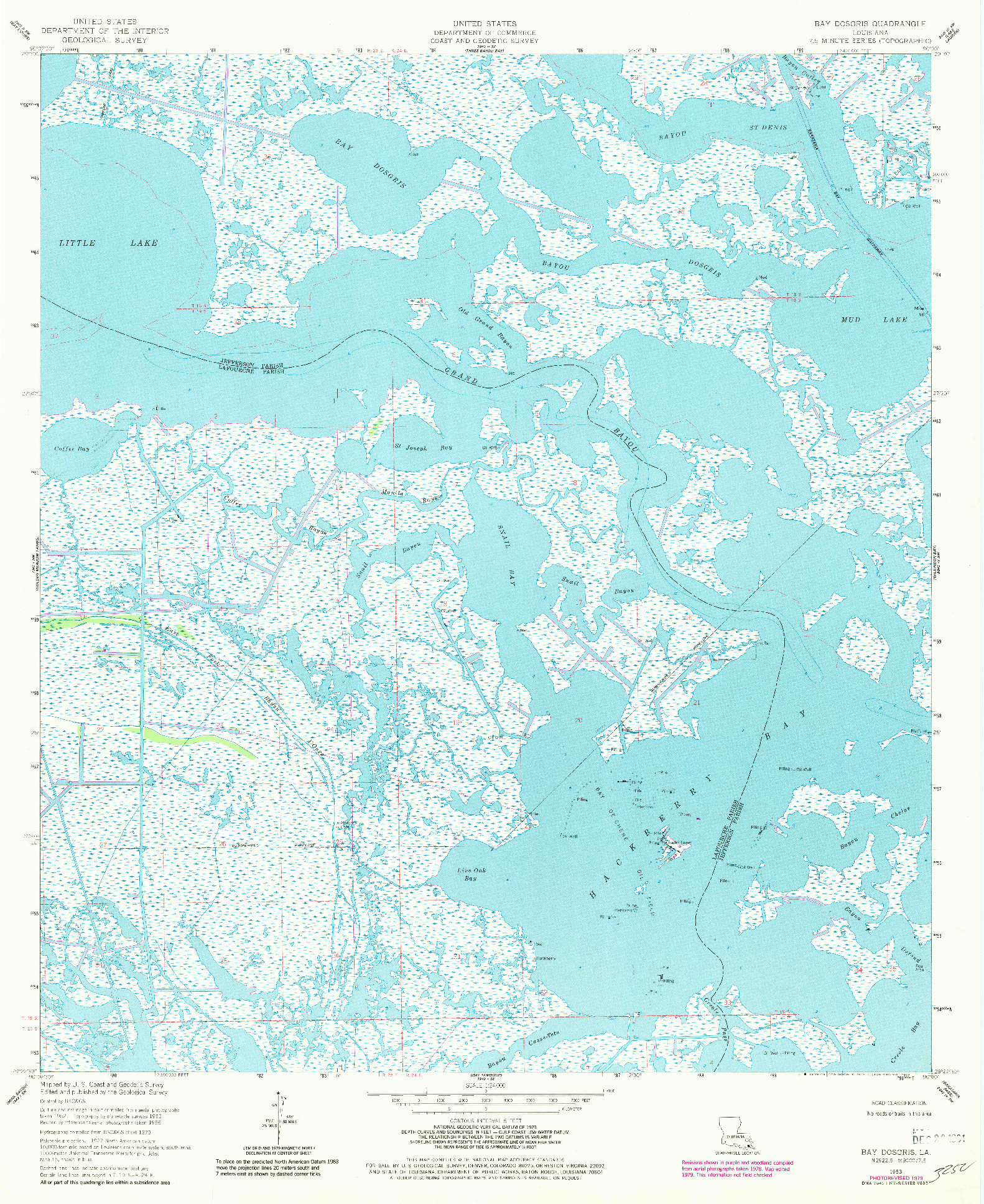 USGS 1:24000-SCALE QUADRANGLE FOR BAY DOSGRIS, LA 1953