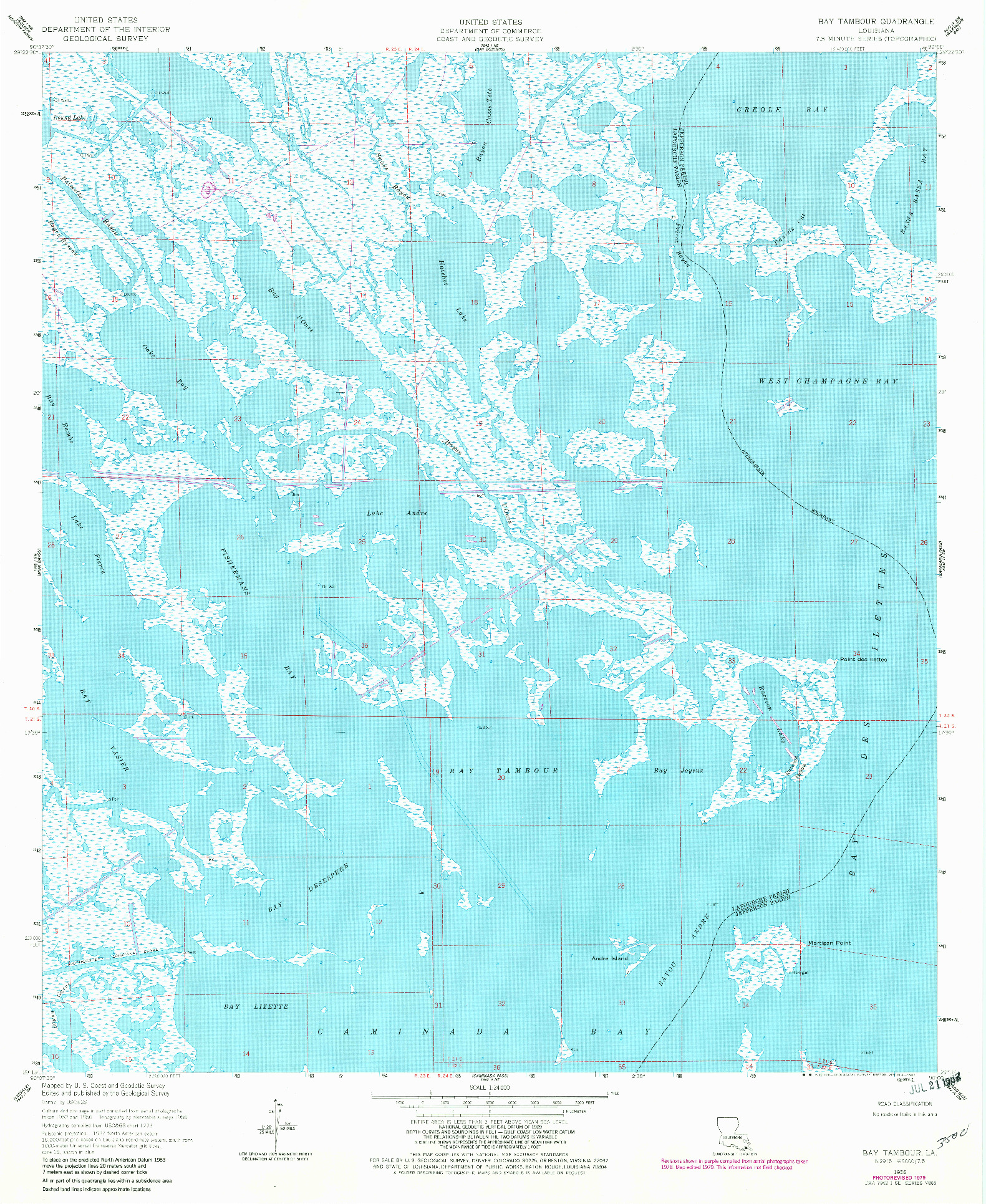 USGS 1:24000-SCALE QUADRANGLE FOR BAY TAMBOUR, LA 1956