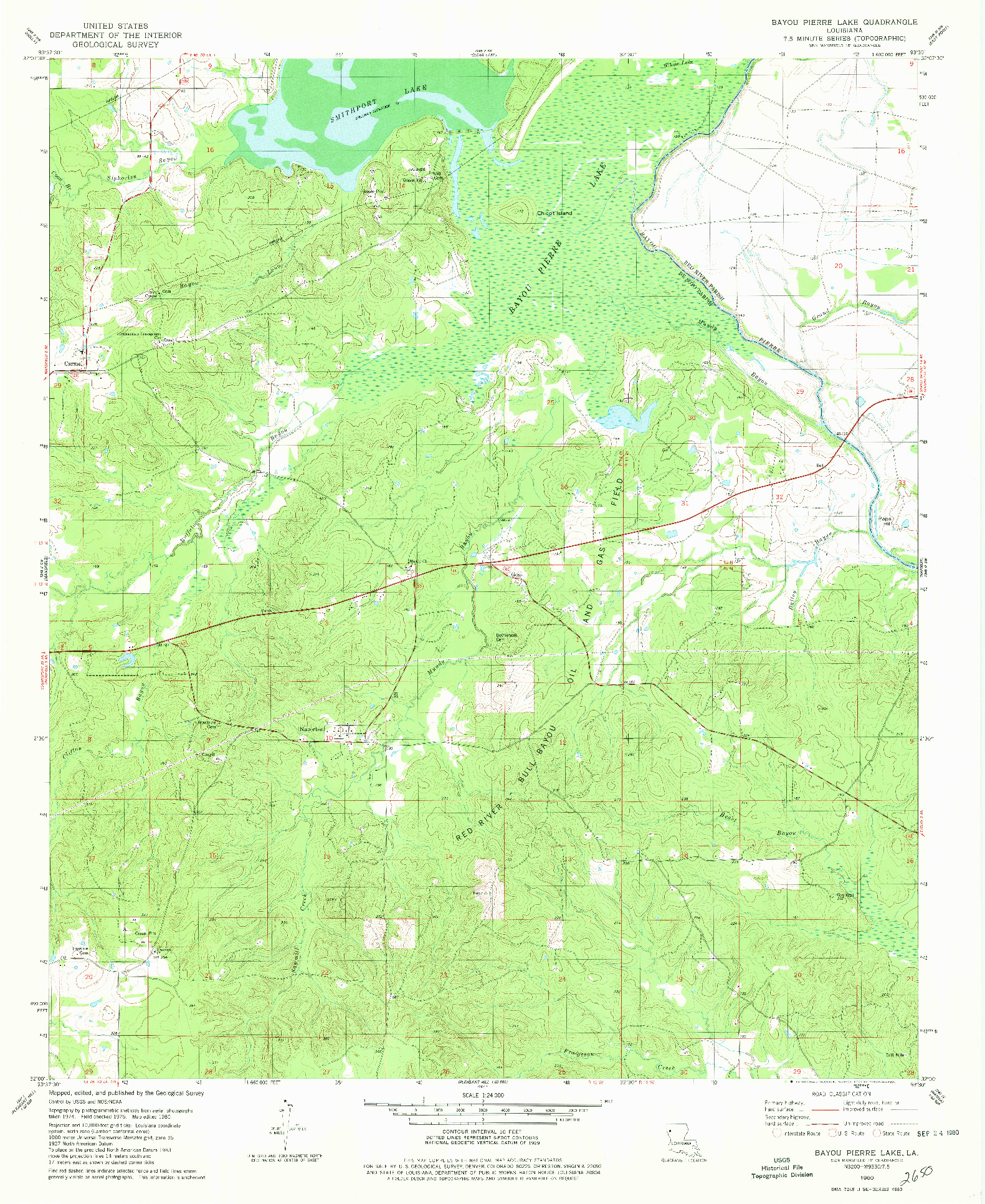 USGS 1:24000-SCALE QUADRANGLE FOR BAYOU PIERRE LAKE, LA 1980