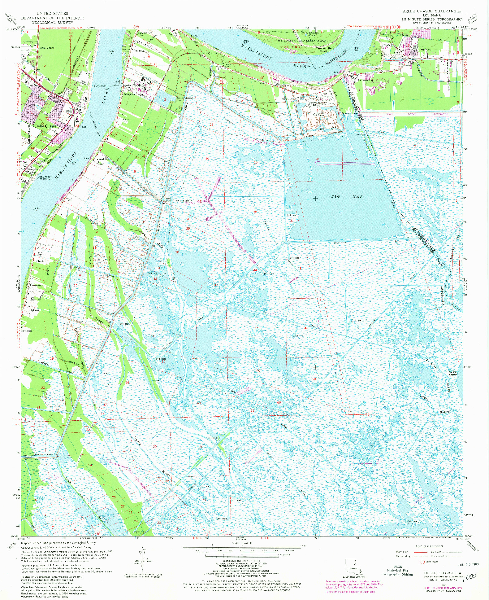 USGS 1:24000-SCALE QUADRANGLE FOR BELLE CHASSE, LA 1966