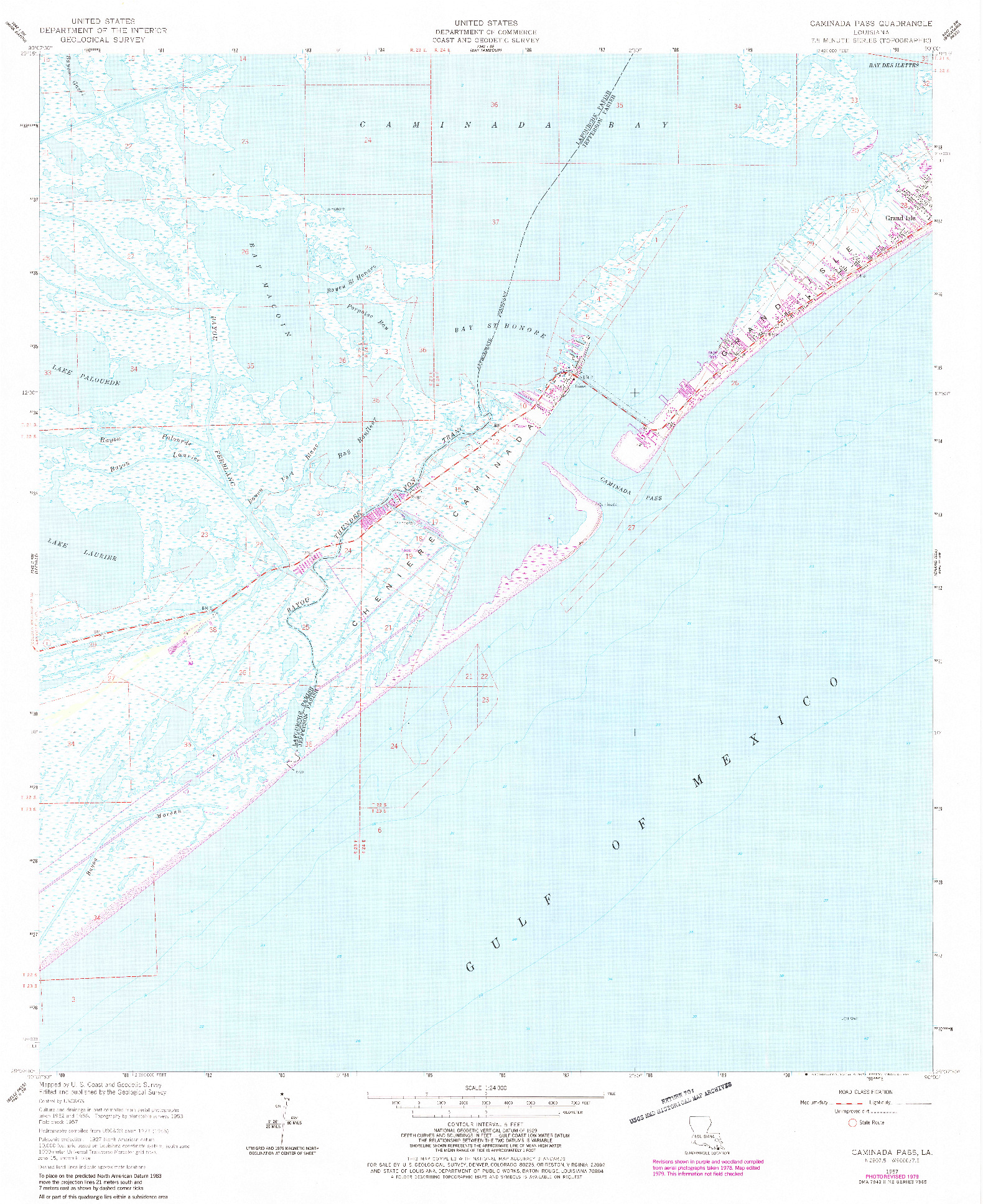 USGS 1:24000-SCALE QUADRANGLE FOR CAMINADA PASS, LA 1957