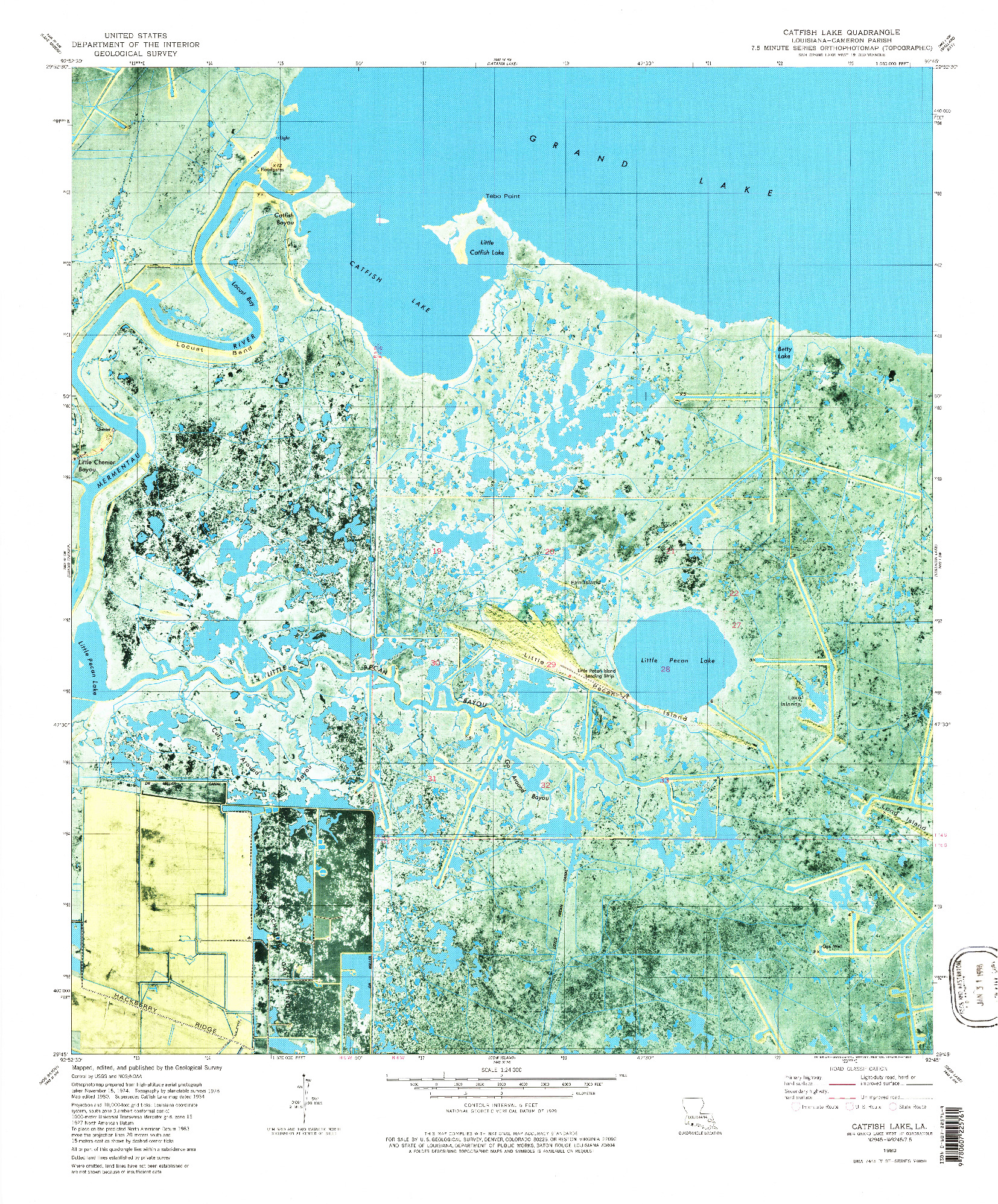 USGS 1:24000-SCALE QUADRANGLE FOR CATFISH LAKE, LA 1980