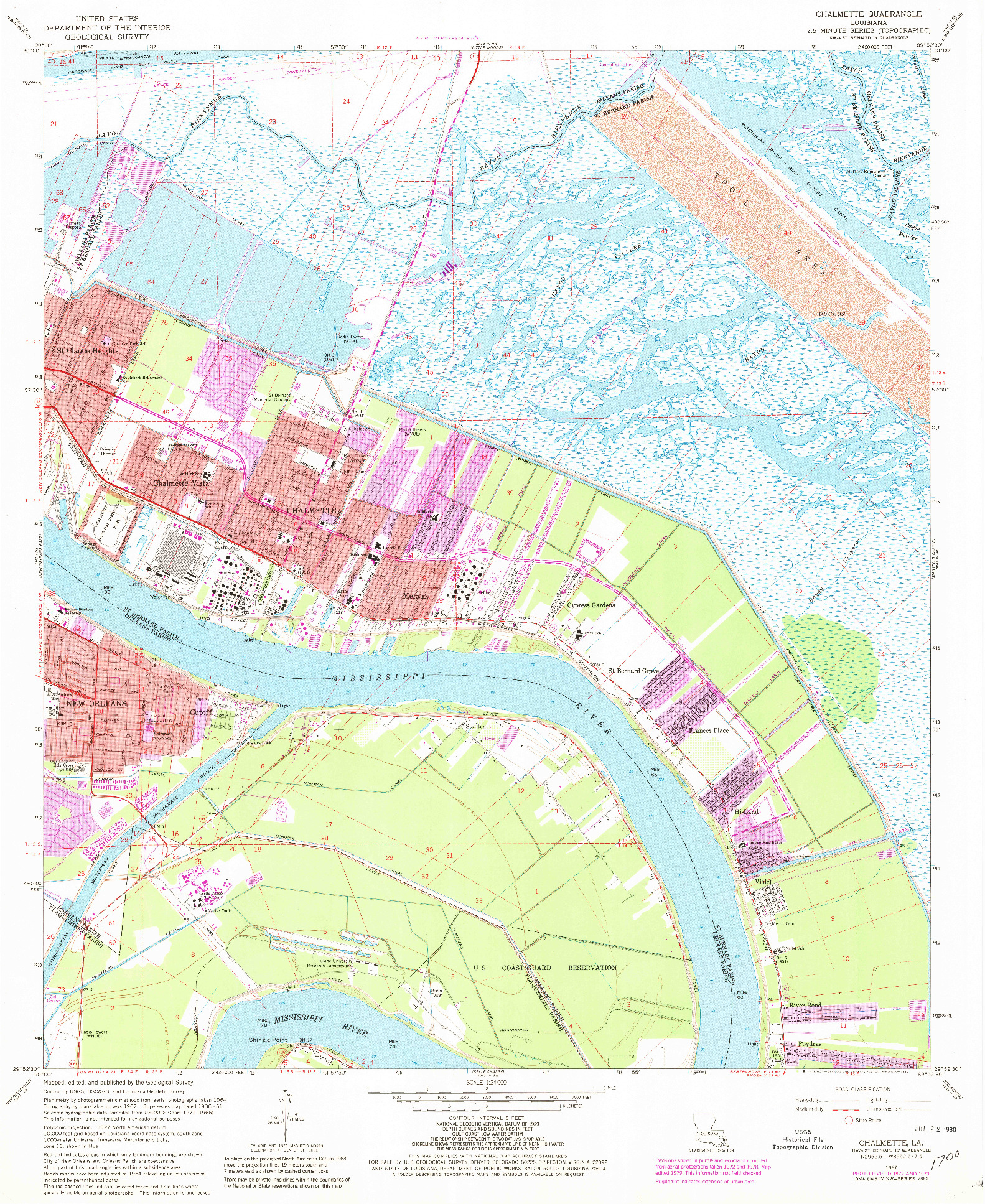 USGS 1:24000-SCALE QUADRANGLE FOR CHALMETTE, LA 1967