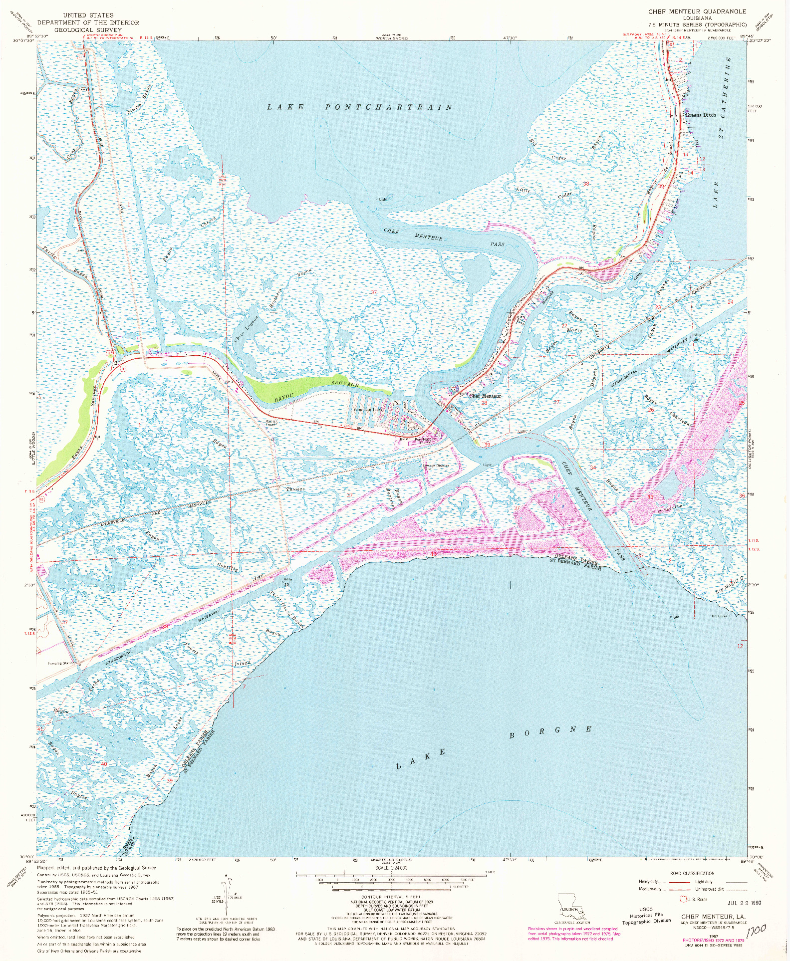 USGS 1:24000-SCALE QUADRANGLE FOR CHEF MENTEUR, LA 1967