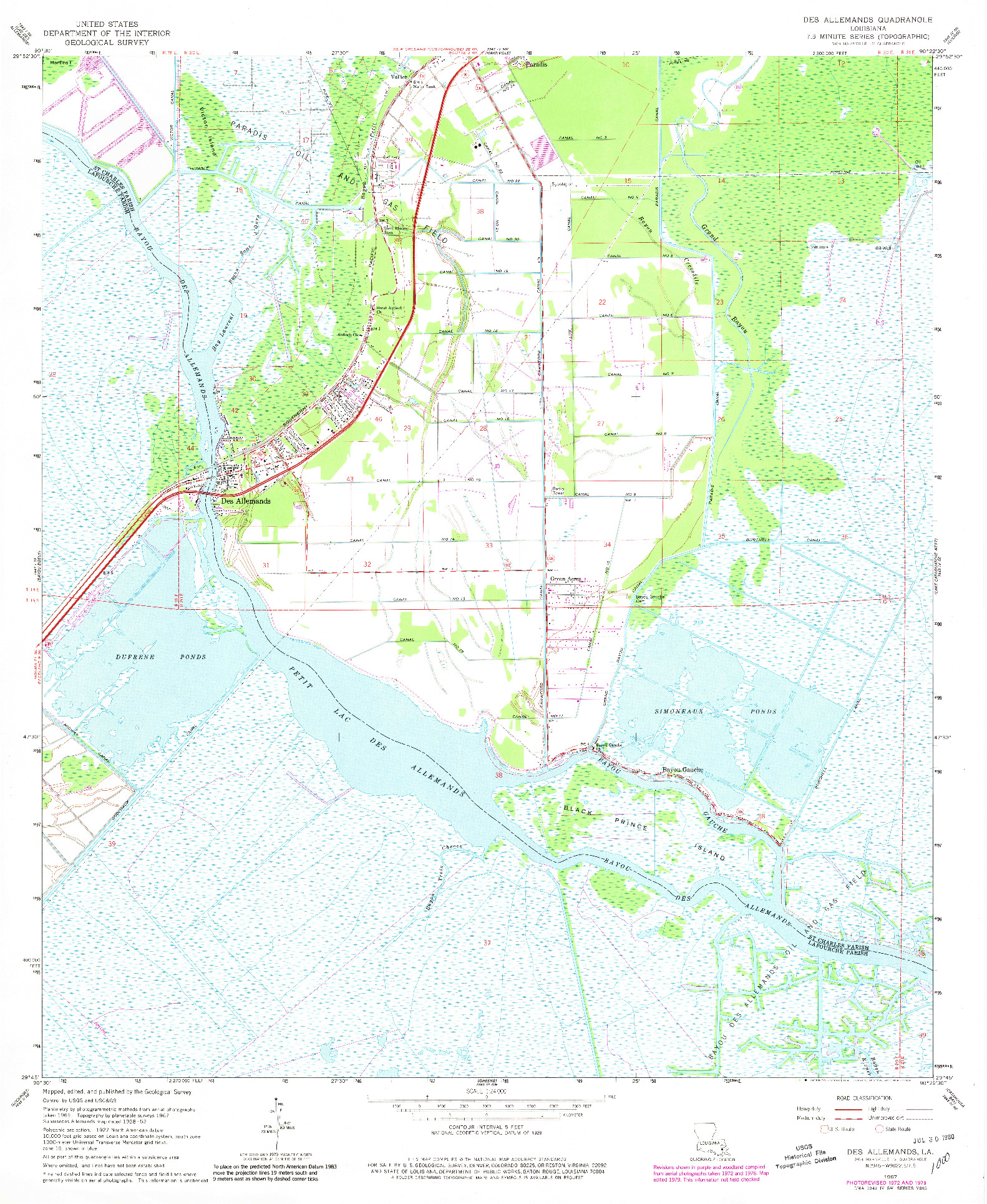 USGS 1:24000-SCALE QUADRANGLE FOR DES ALLEMANDS, LA 1967