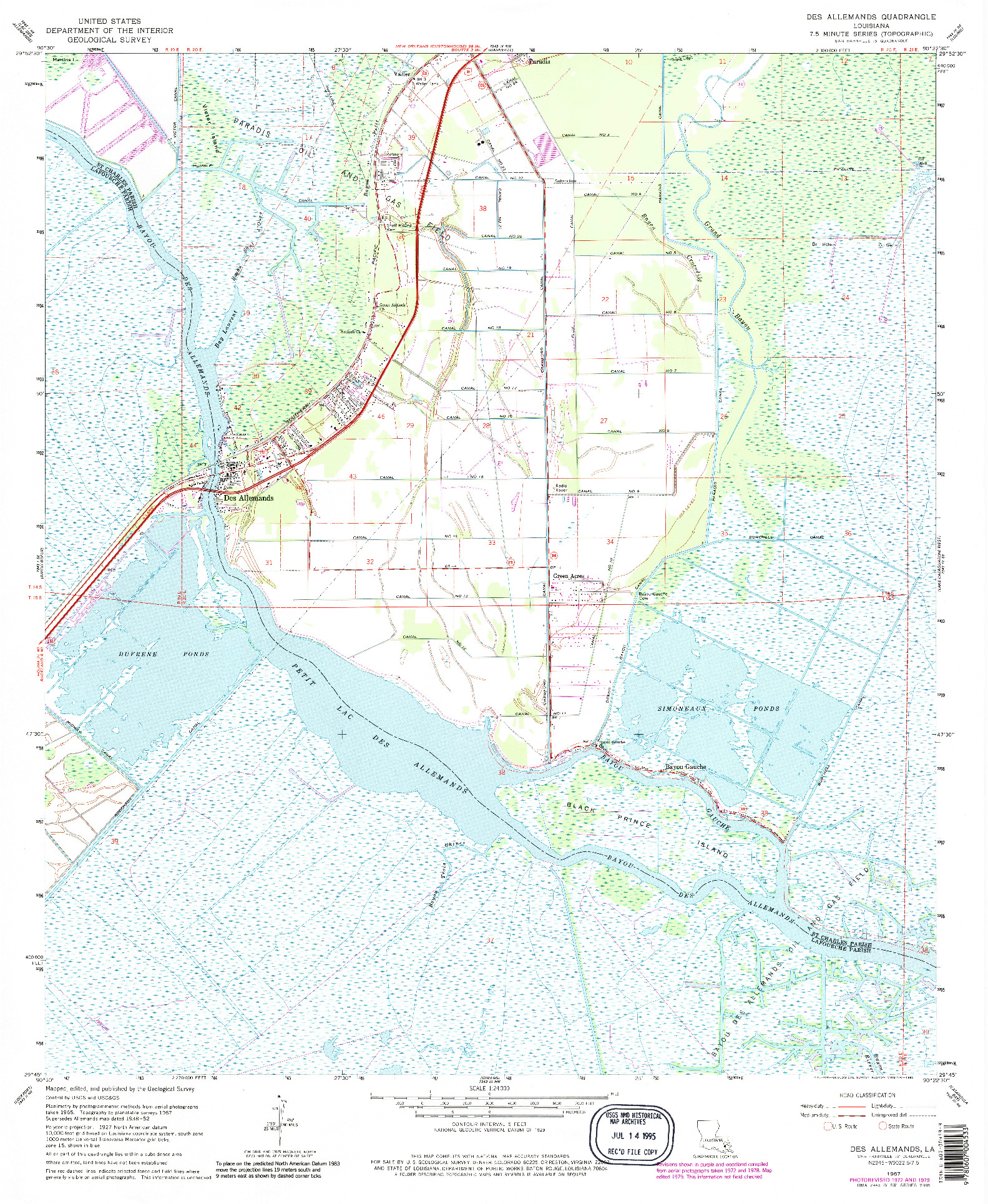 USGS 1:24000-SCALE QUADRANGLE FOR DES ALLEMANDS, LA 1967