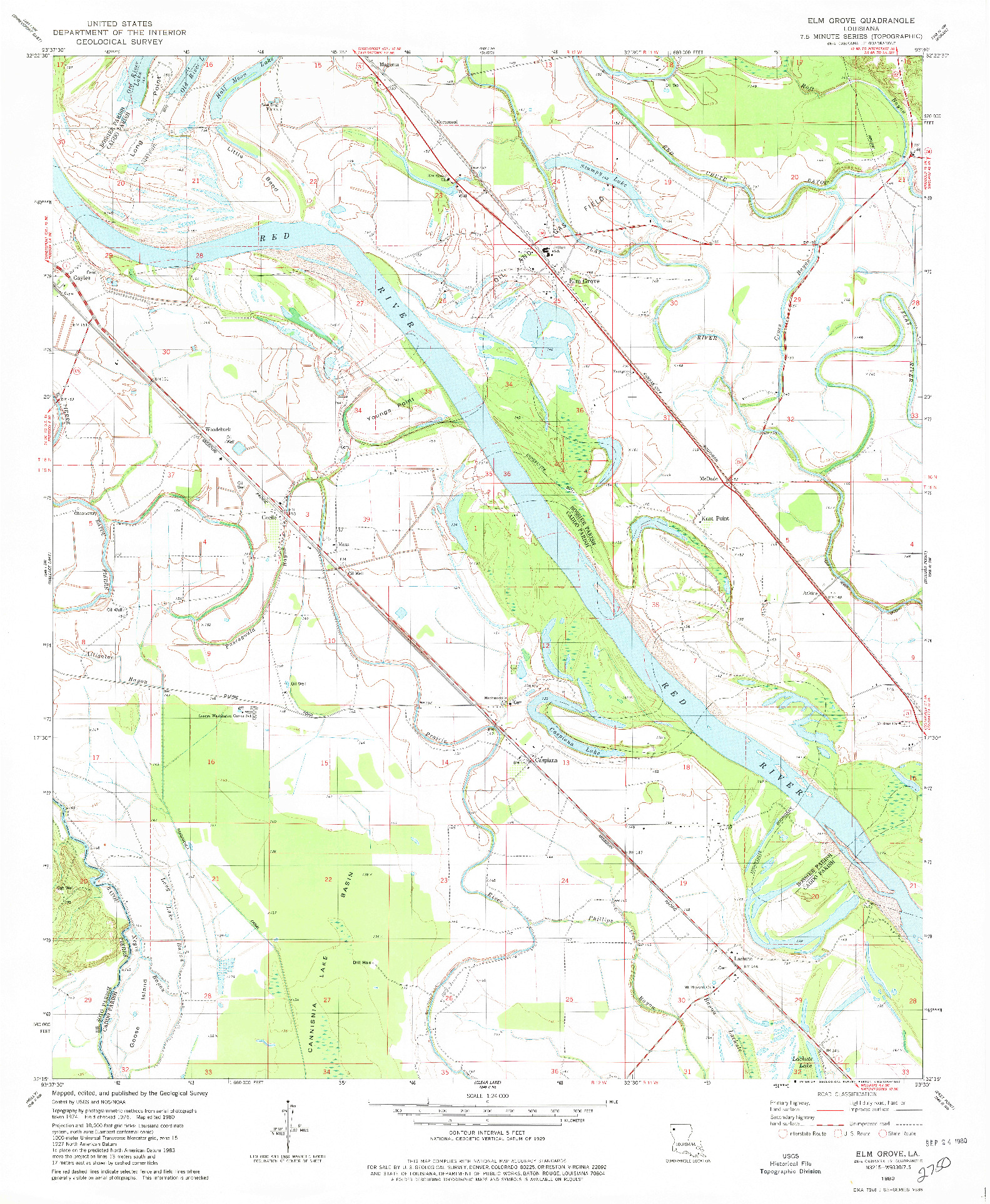 USGS 1:24000-SCALE QUADRANGLE FOR ELM GROVE, LA 1980