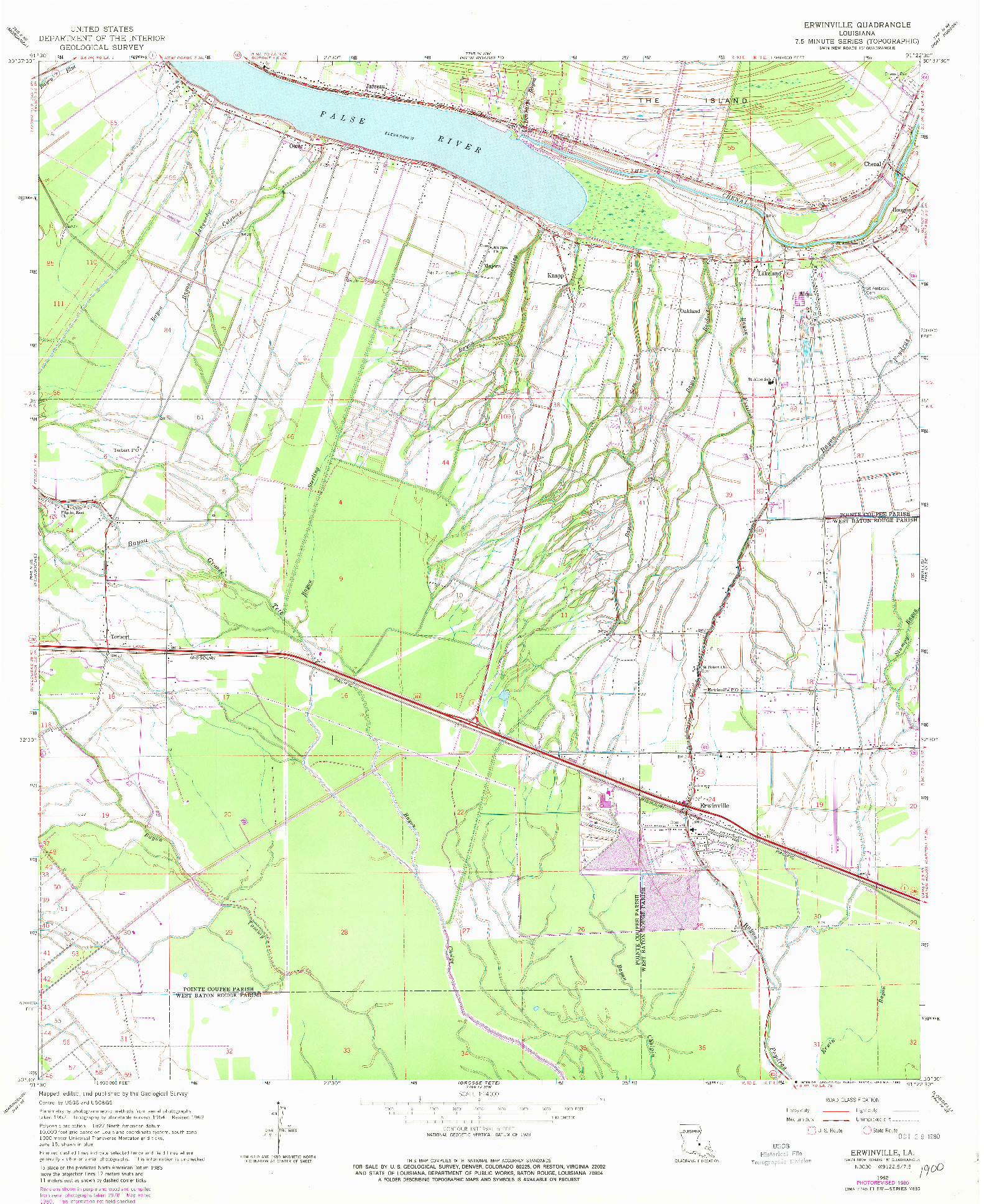 USGS 1:24000-SCALE QUADRANGLE FOR ERWINVILLE, LA 1962