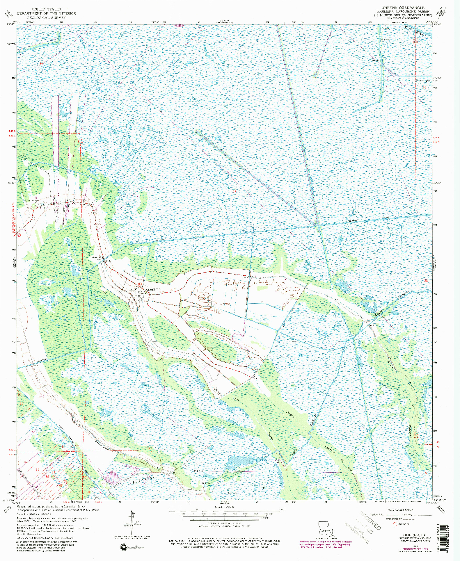 USGS 1:24000-SCALE QUADRANGLE FOR GHEENS, LA 1963