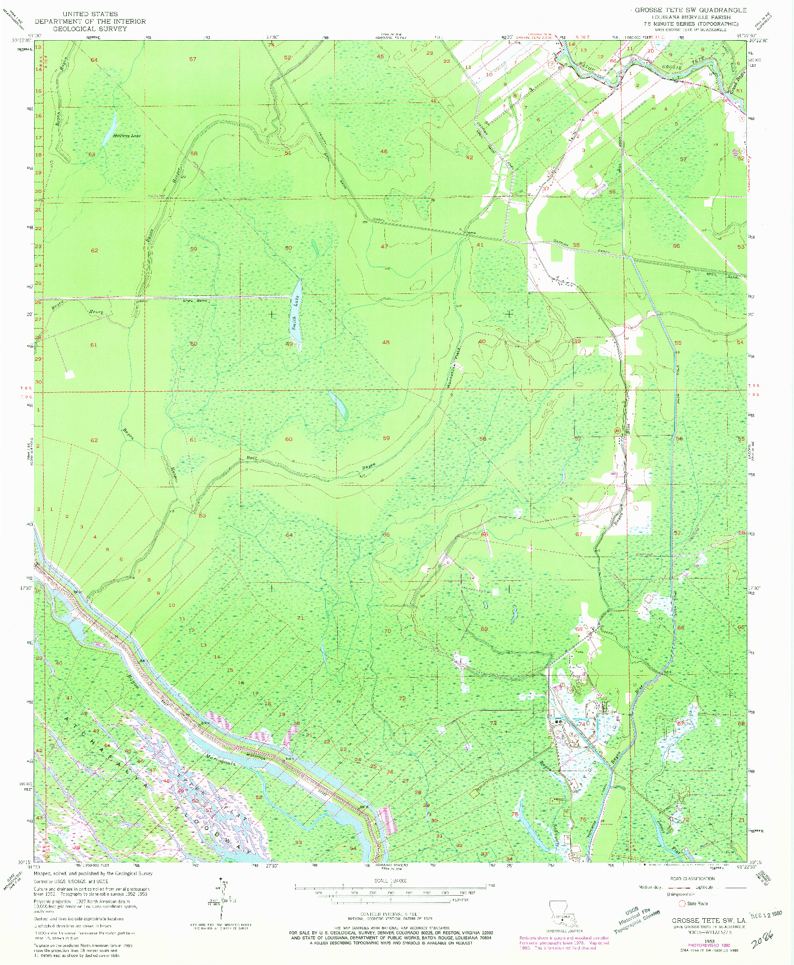 USGS 1:24000-SCALE QUADRANGLE FOR GROSSE TETE SW, LA 1953