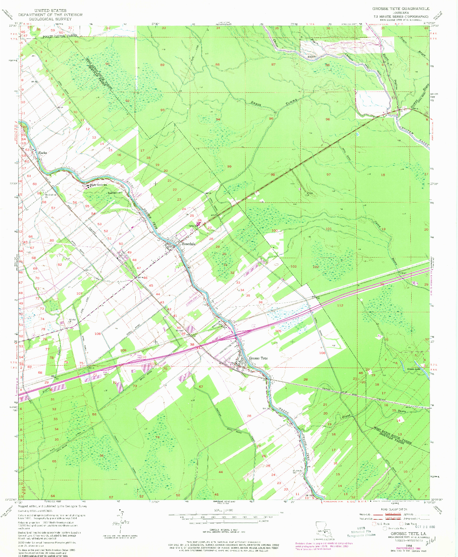 USGS 1:24000-SCALE QUADRANGLE FOR GROSSE TETE, LA 1954