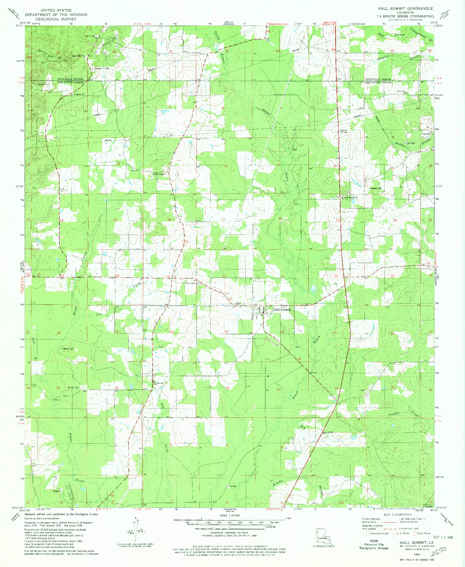 USGS 1:24000-SCALE QUADRANGLE FOR HALL SUMMIT, LA 1980