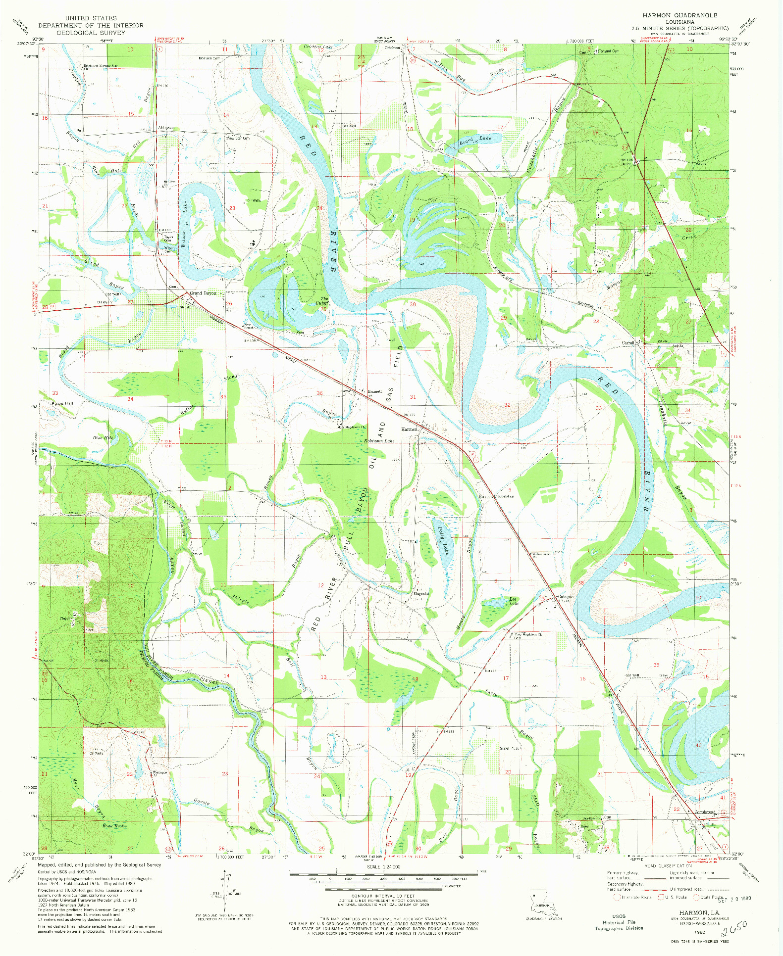 USGS 1:24000-SCALE QUADRANGLE FOR HARMON, LA 1980