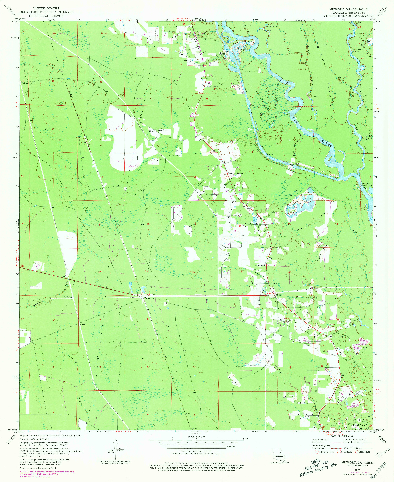 USGS 1:24000-SCALE QUADRANGLE FOR HICKORY, LA 1971
