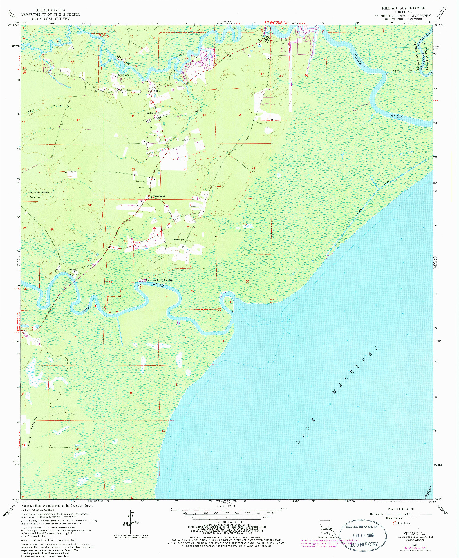 USGS 1:24000-SCALE QUADRANGLE FOR KILLIAN, LA 1963