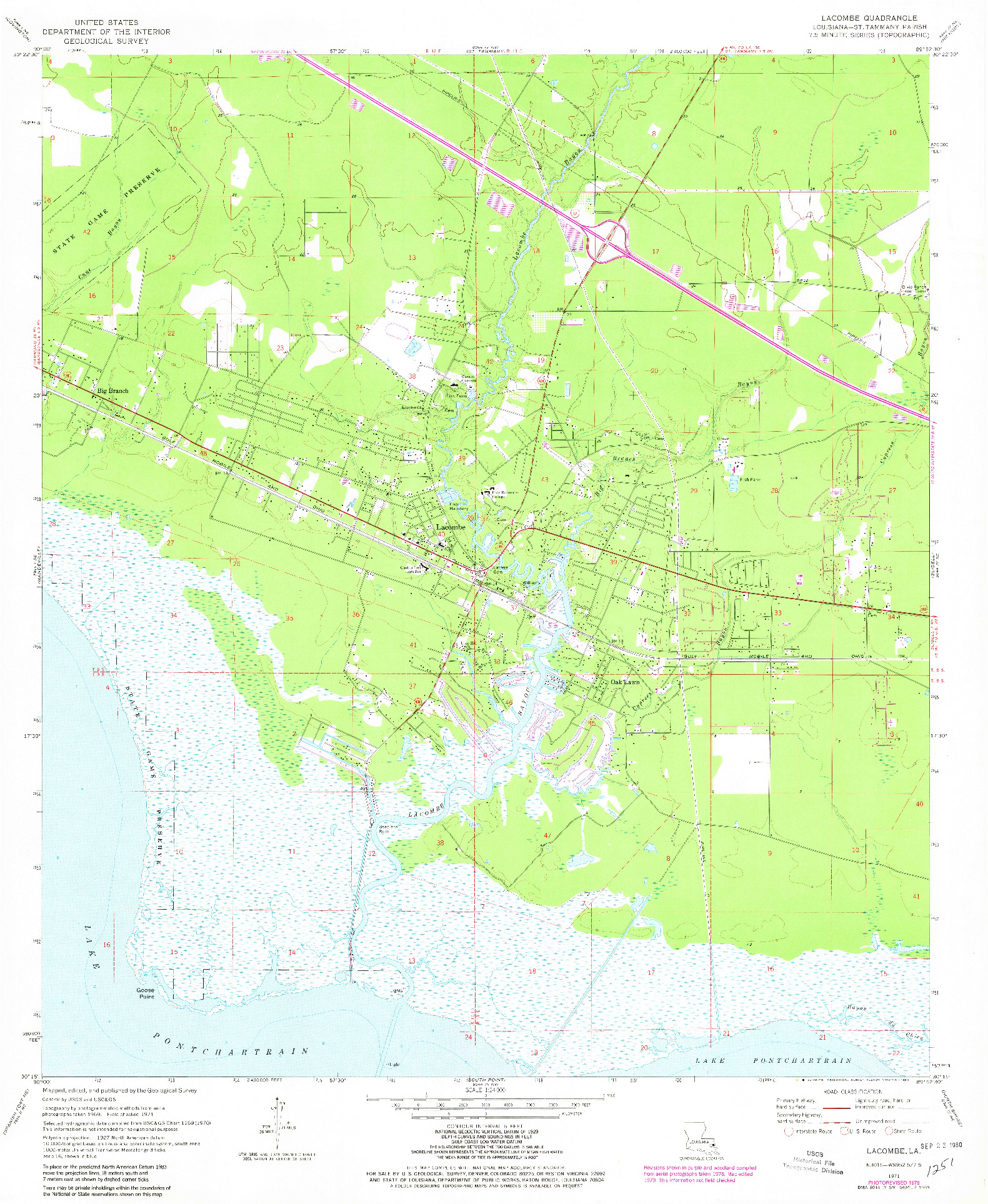 USGS 1:24000-SCALE QUADRANGLE FOR LACOMBE, LA 1971