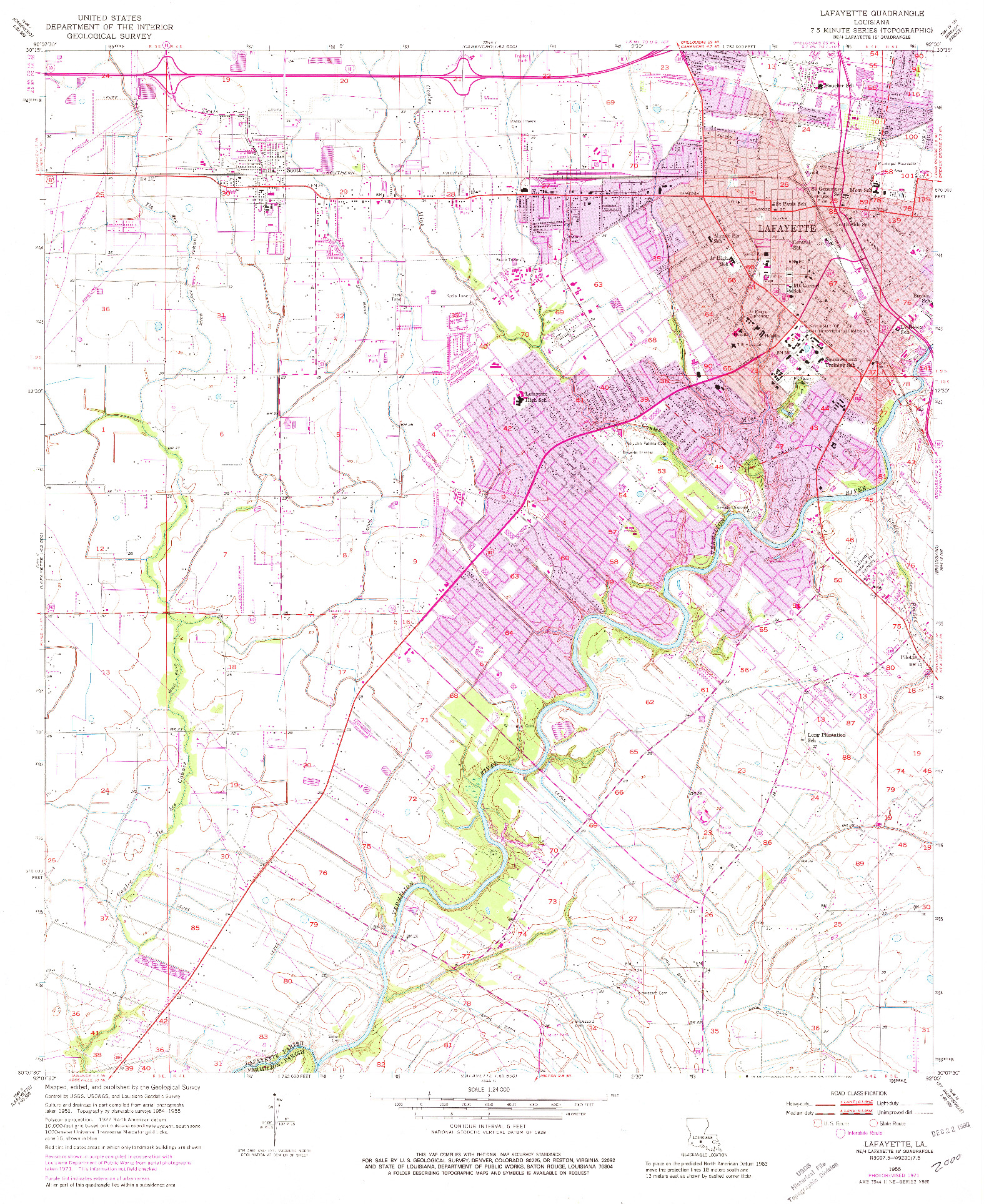 USGS 1:24000-SCALE QUADRANGLE FOR LAFAYETTE, LA 1955