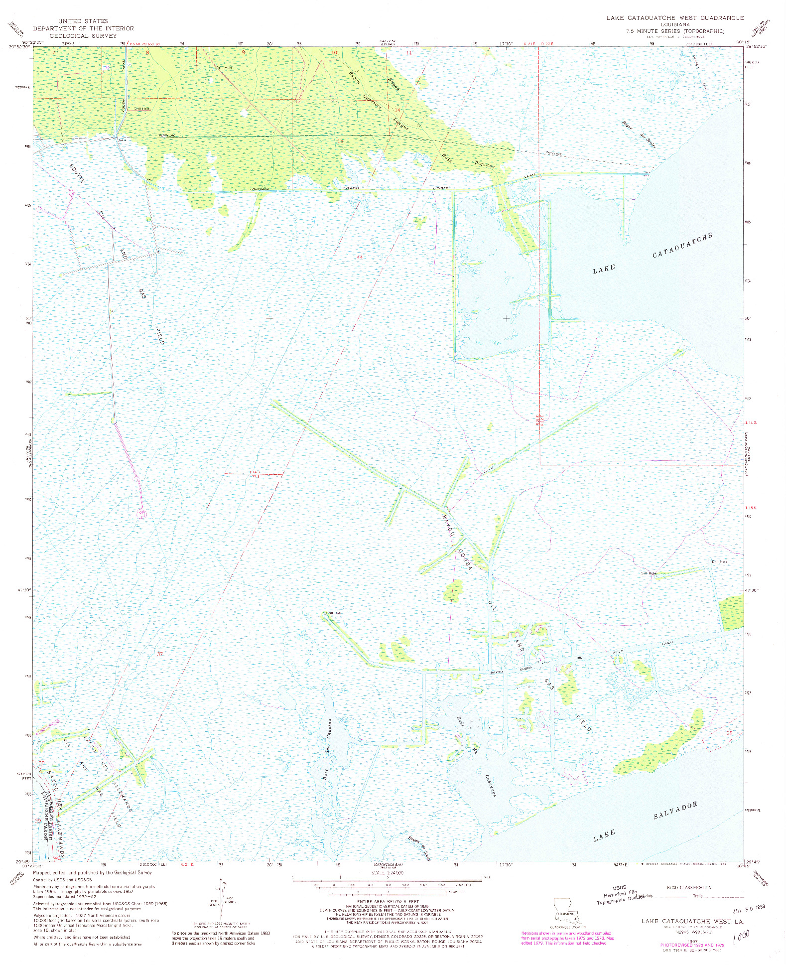 USGS 1:24000-SCALE QUADRANGLE FOR LAKE CATAOUATCHE WEST, LA 1967