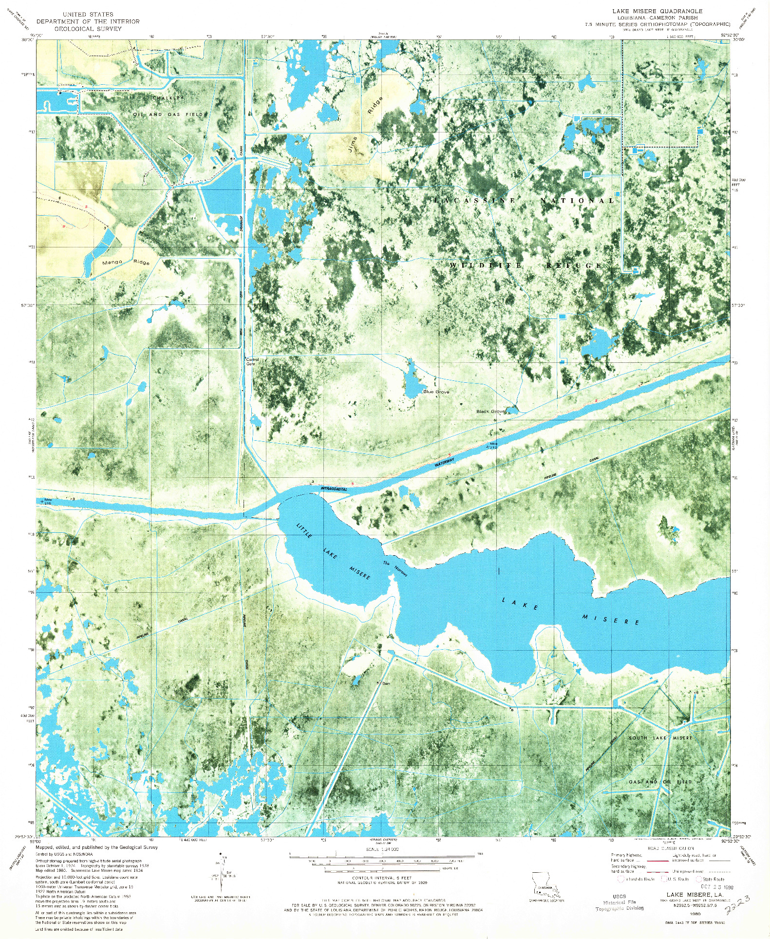 USGS 1:24000-SCALE QUADRANGLE FOR LAKE MISERE, LA 1980