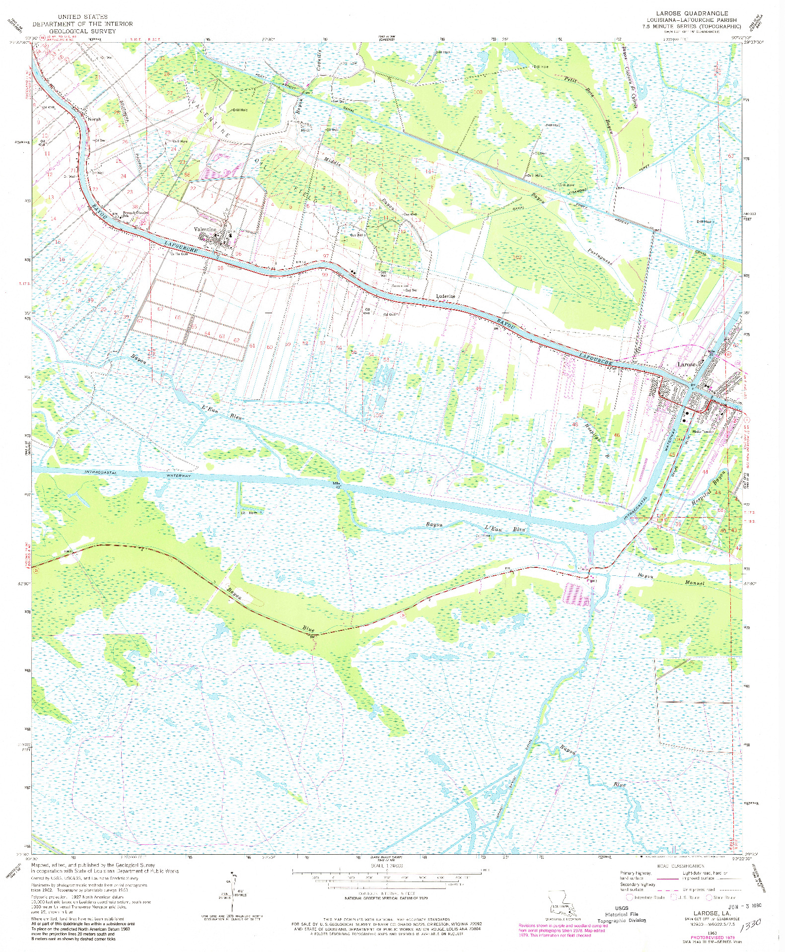 USGS 1:24000-SCALE QUADRANGLE FOR LAROSE, LA 1963