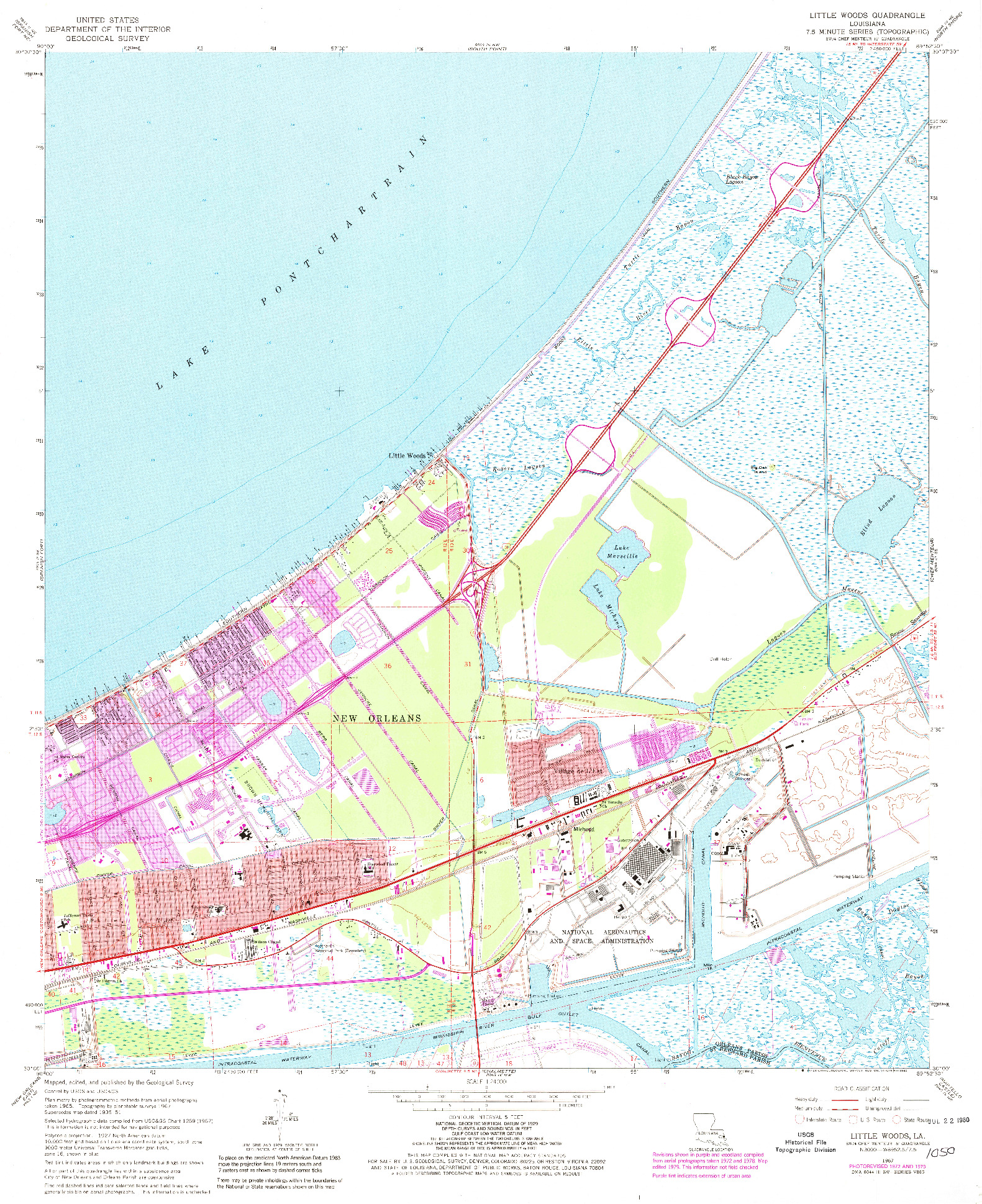 USGS 1:24000-SCALE QUADRANGLE FOR LITTLE WOODS, LA 1967