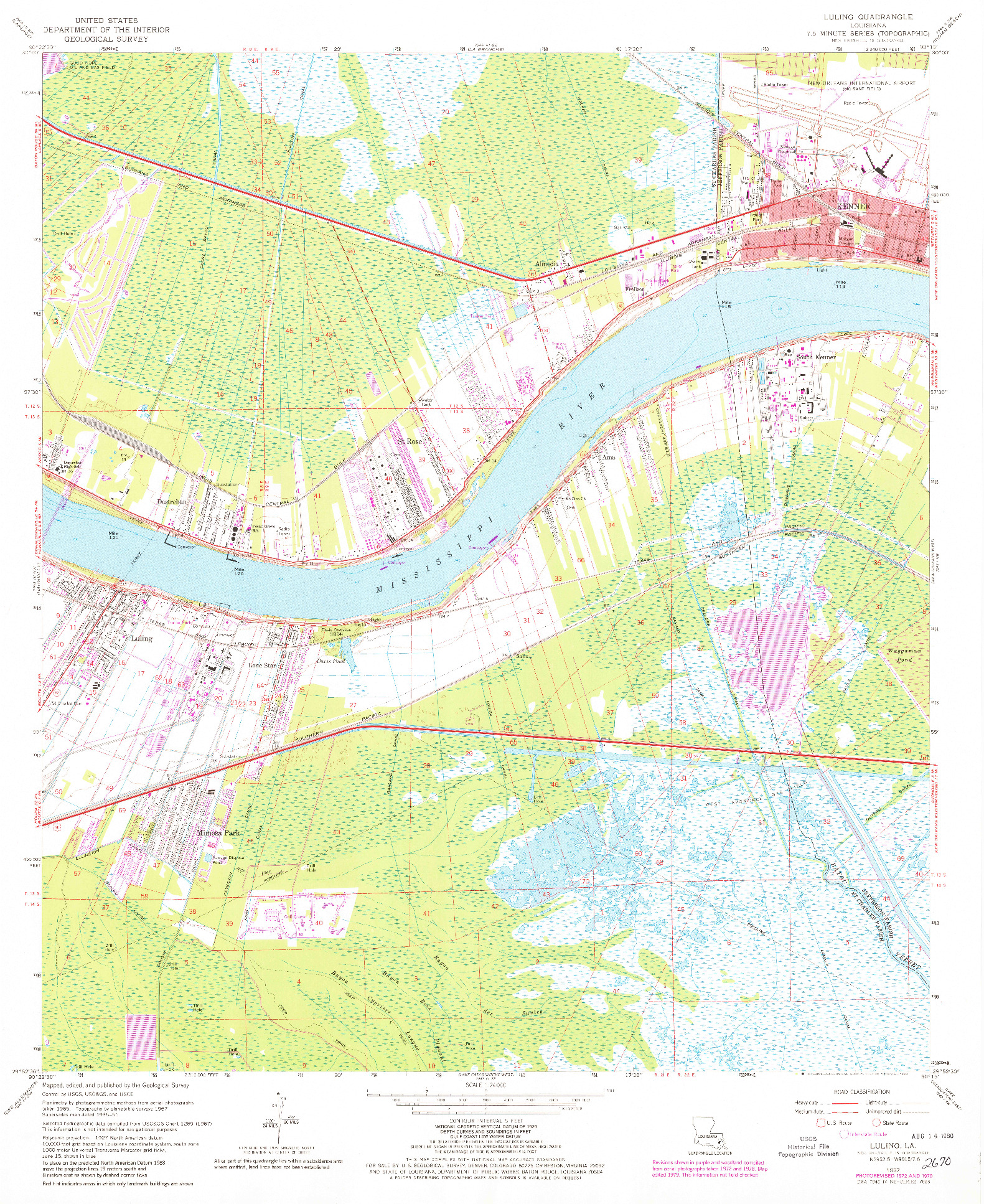 USGS 1:24000-SCALE QUADRANGLE FOR LULING, LA 1967