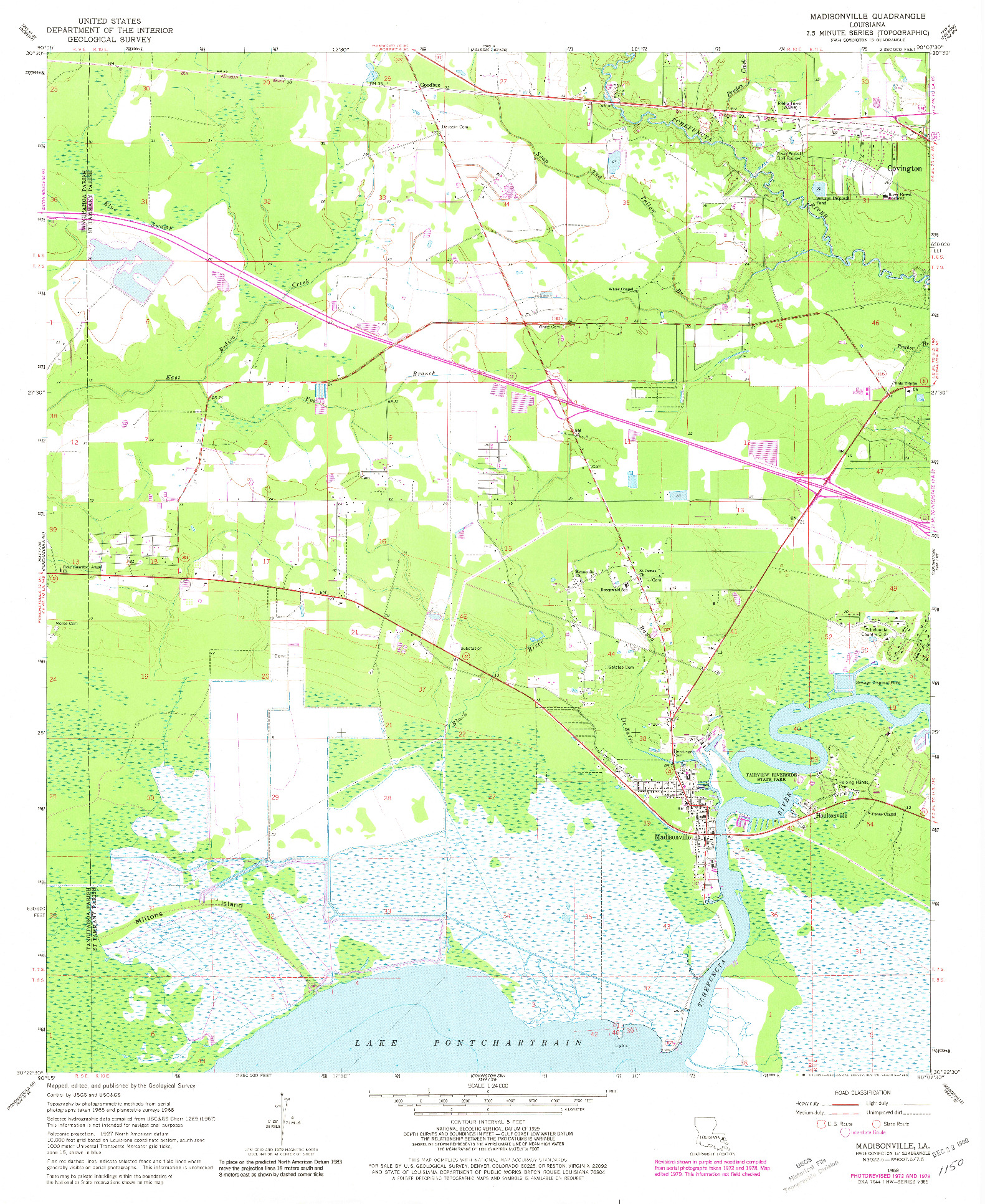 USGS 1:24000-SCALE QUADRANGLE FOR MADISONVILLE, LA 1968